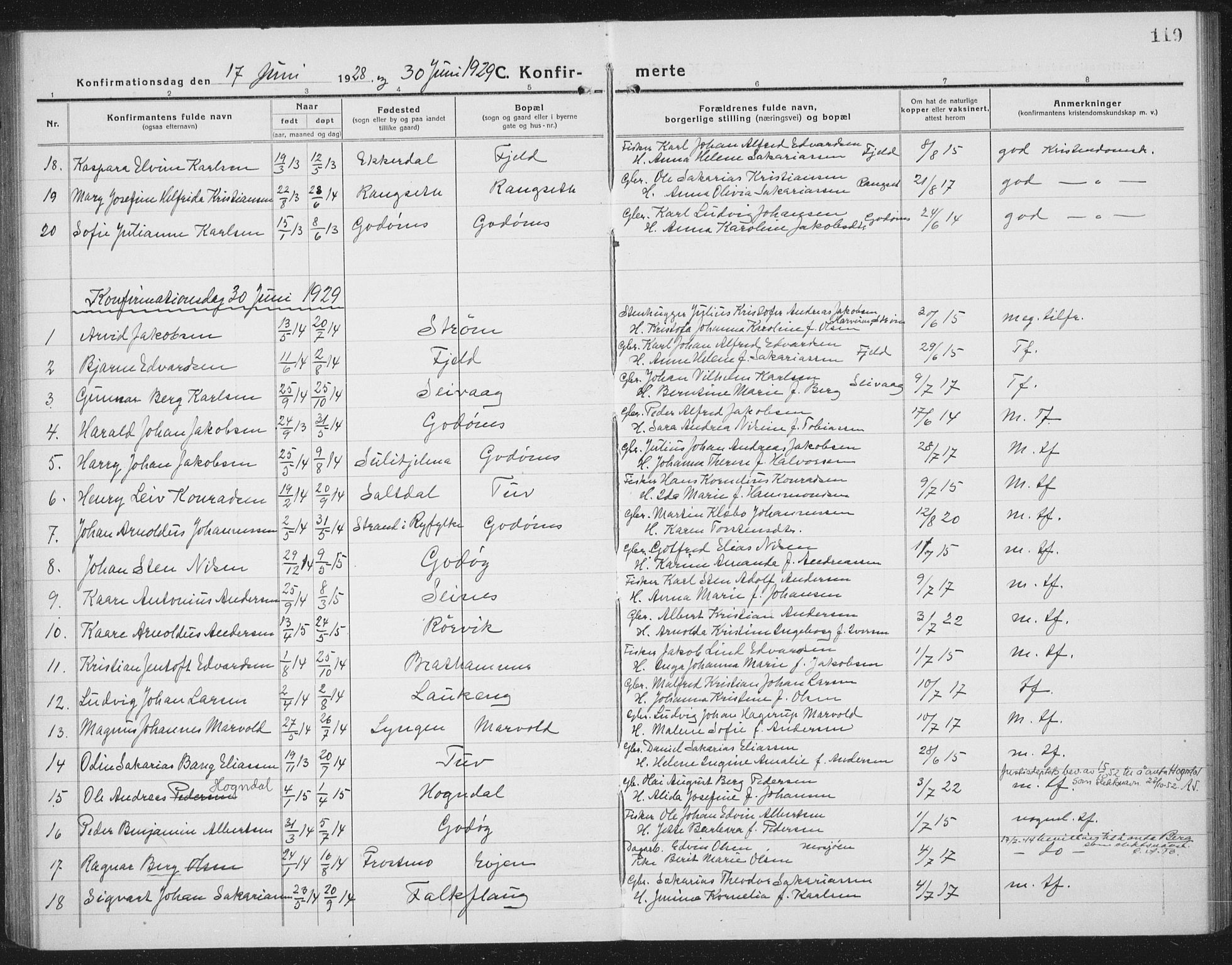 Ministerialprotokoller, klokkerbøker og fødselsregistre - Nordland, AV/SAT-A-1459/804/L0089: Klokkerbok nr. 804C02, 1918-1935, s. 119