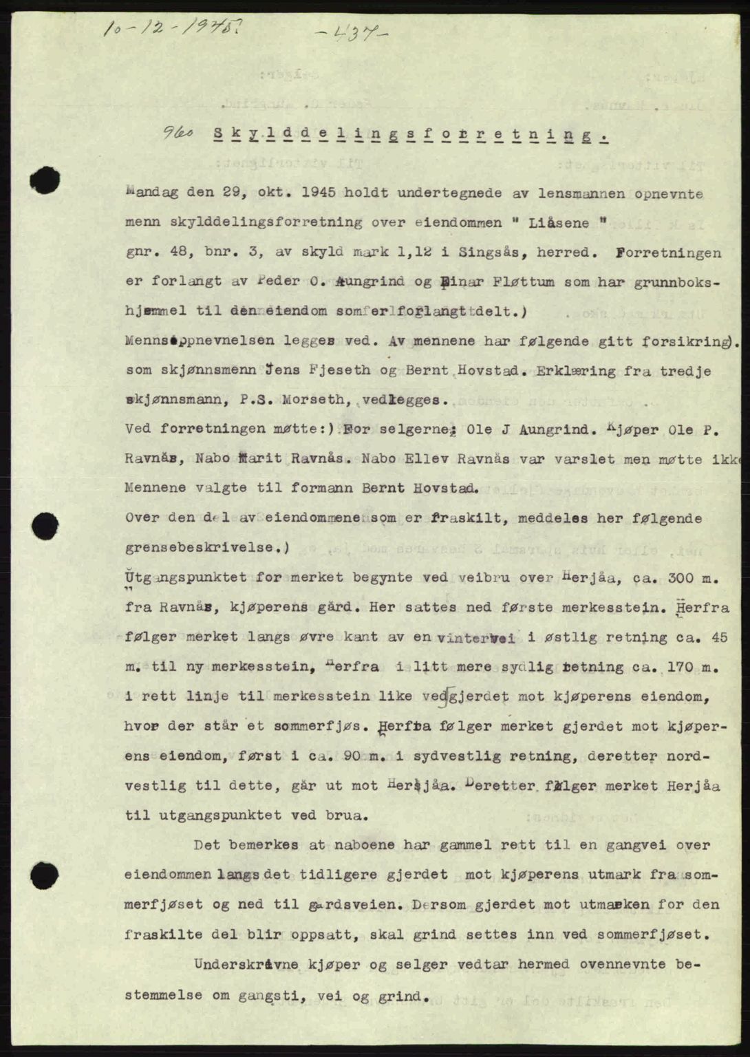 Gauldal sorenskriveri, SAT/A-0014/1/2/2C: Pantebok nr. A1a, 1945-1945, Dagboknr: 960/1945