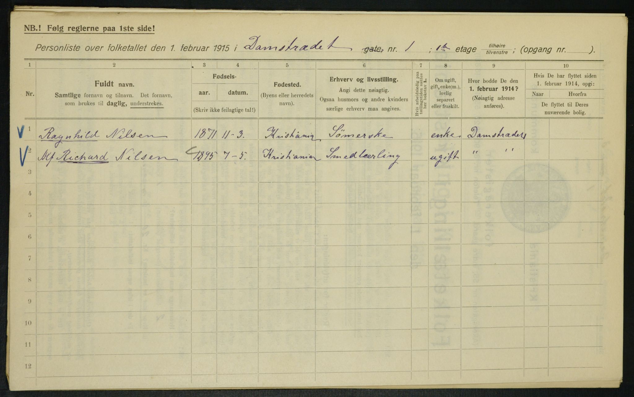 OBA, Kommunal folketelling 1.2.1915 for Kristiania, 1915, s. 14405