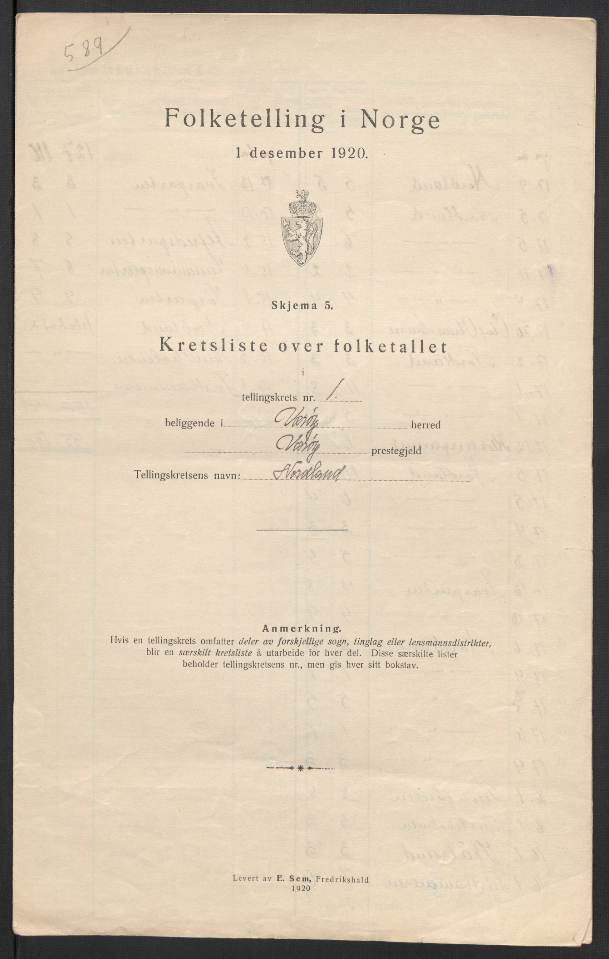 SAT, Folketelling 1920 for 1857 Værøy herred, 1920, s. 8