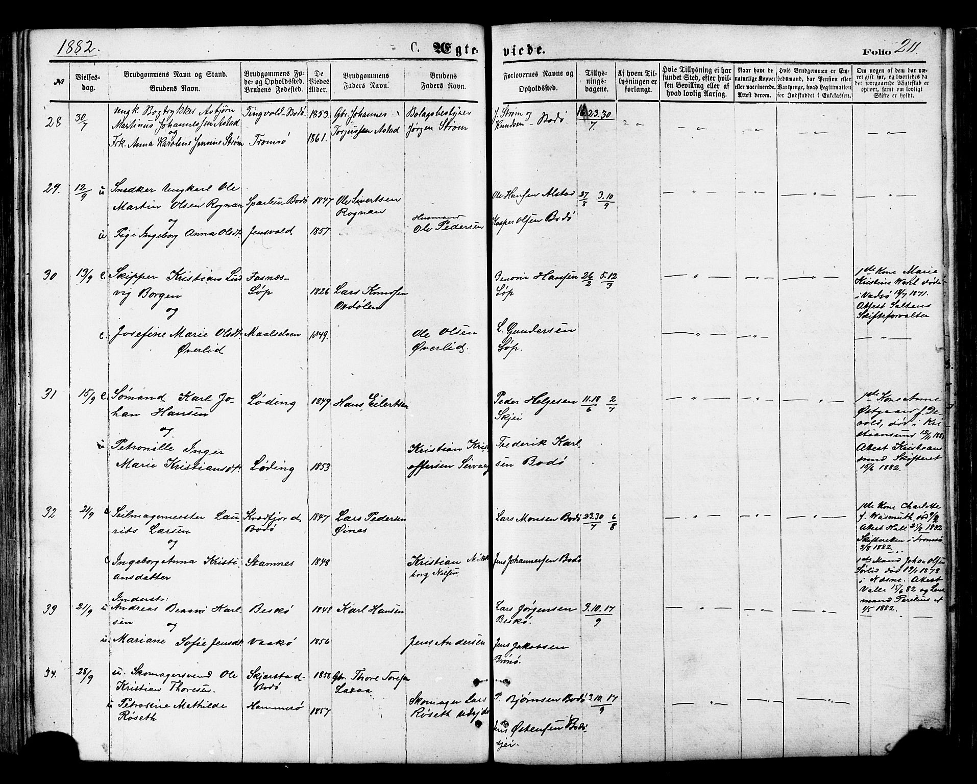 Ministerialprotokoller, klokkerbøker og fødselsregistre - Nordland, AV/SAT-A-1459/801/L0009: Ministerialbok nr. 801A09, 1876-1883, s. 211