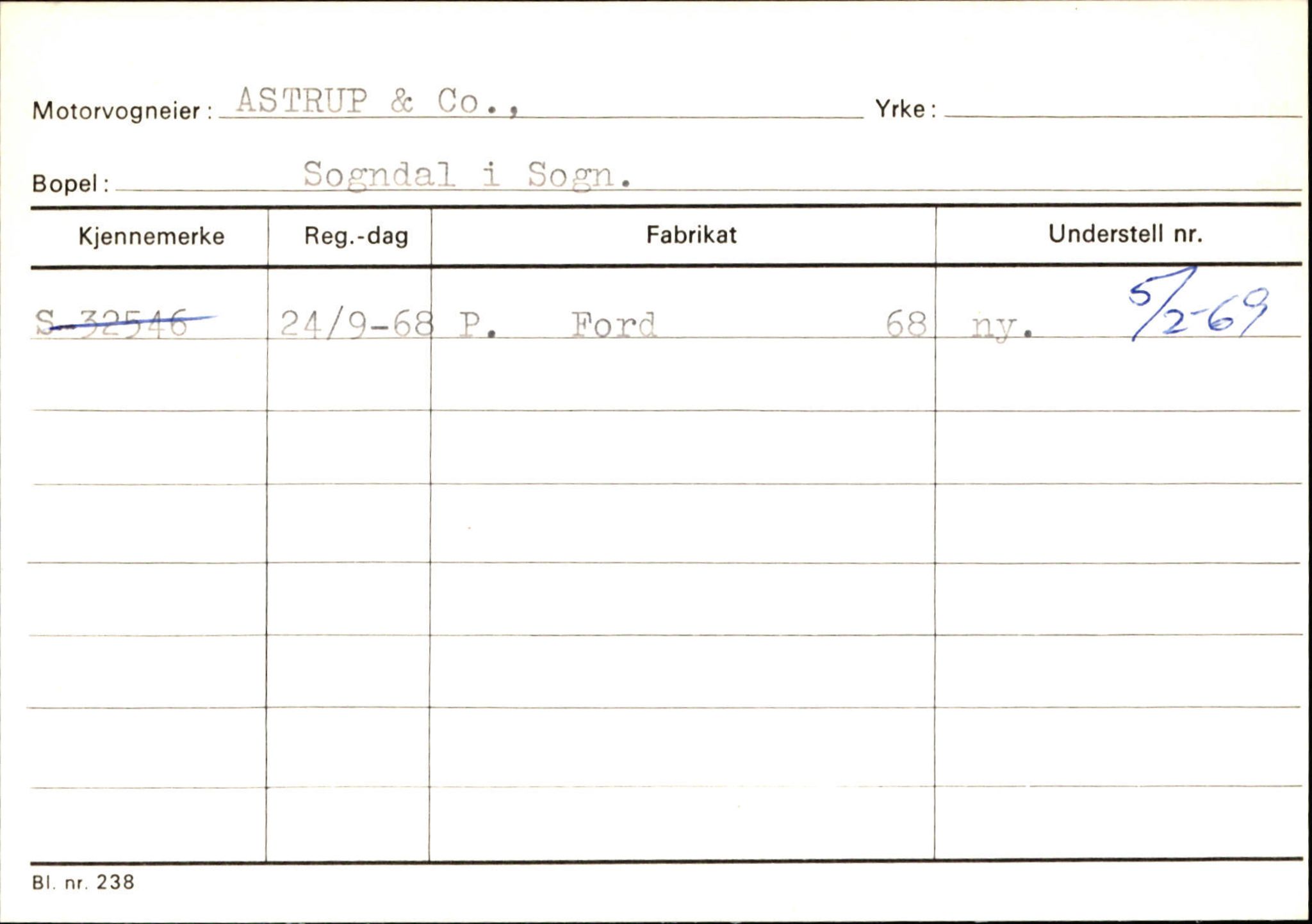 Statens vegvesen, Sogn og Fjordane vegkontor, AV/SAB-A-5301/4/F/L0124: Eigarregister Sogndal A-U, 1945-1975, s. 38