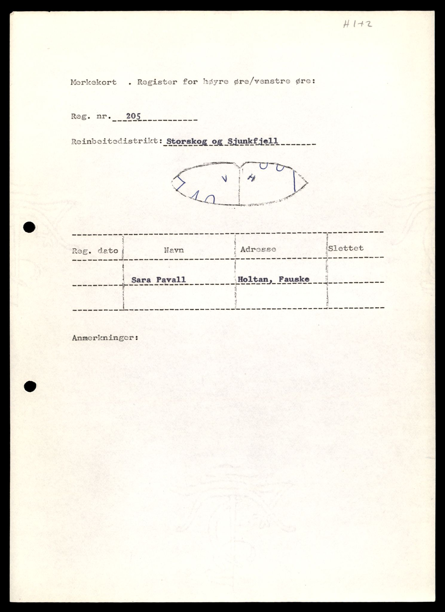 Reindriftsforvaltningen Nordland, AV/SAT-A-5309/D/Dc/L0502/0007: Korrespondanse ordnet etter arkivnøkkel / Reinmerkeregister, 1990-2001, s. 137