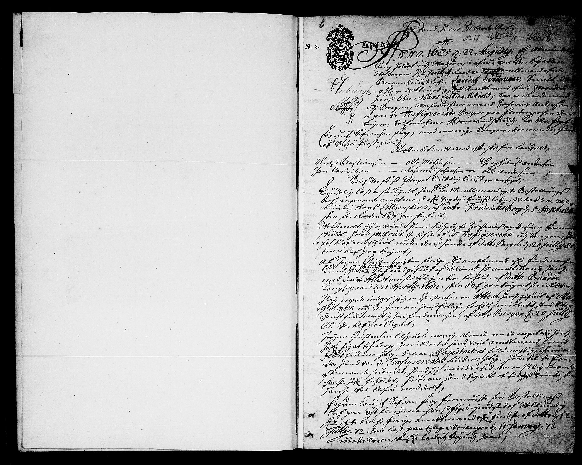 Finnmark sorenskriveri, AV/SATØ-S-0053/F/Fa/L0021: Justisprotokoller, 1685-1688, s. 0b-1a