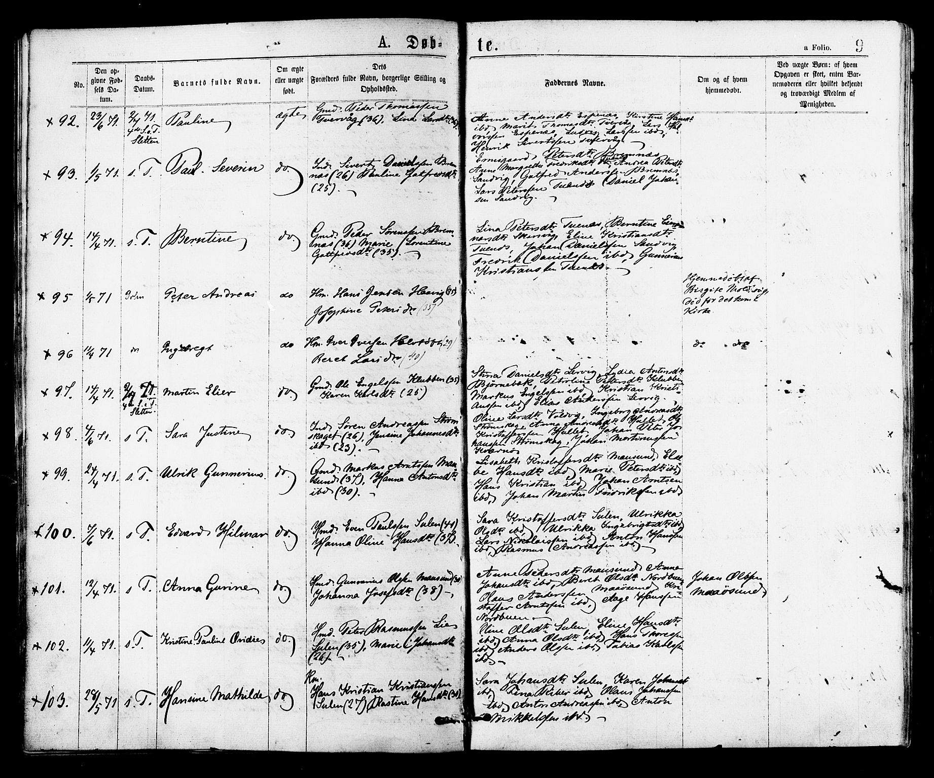 Ministerialprotokoller, klokkerbøker og fødselsregistre - Sør-Trøndelag, AV/SAT-A-1456/634/L0532: Ministerialbok nr. 634A08, 1871-1881, s. 9