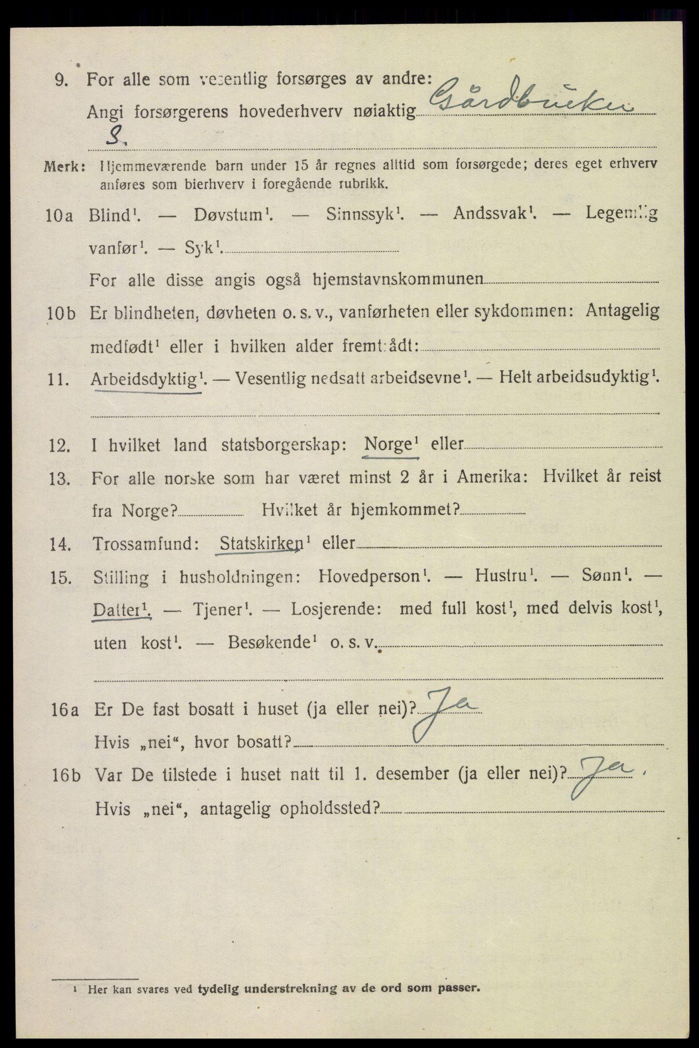 SAH, Folketelling 1920 for 0518 Nord-Fron herred, 1920, s. 3107