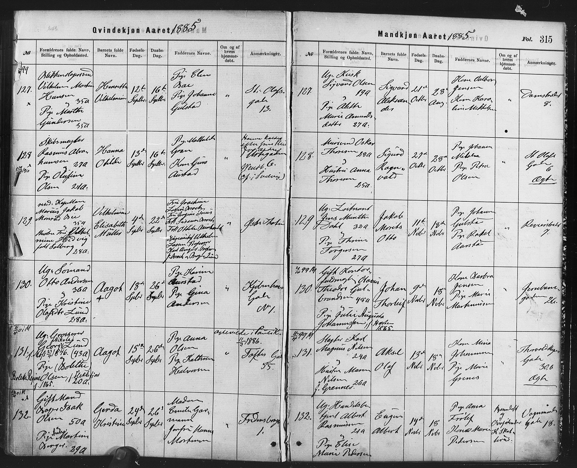 Rikshospitalet prestekontor Kirkebøker, AV/SAO-A-10309b/F/L0006: Ministerialbok nr. 6, 1871-1885, s. 315