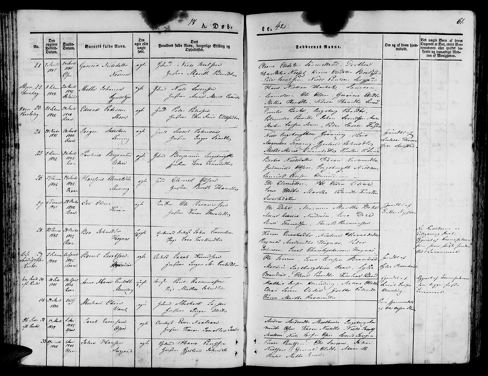 Ministerialprotokoller, klokkerbøker og fødselsregistre - Sør-Trøndelag, SAT/A-1456/657/L0703: Ministerialbok nr. 657A04, 1831-1846, s. 61