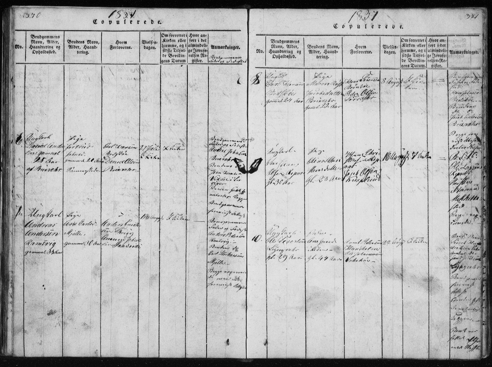 Ministerialprotokoller, klokkerbøker og fødselsregistre - Nordland, AV/SAT-A-1459/801/L0027: Klokkerbok nr. 801C02, 1835-1845, s. 370-371