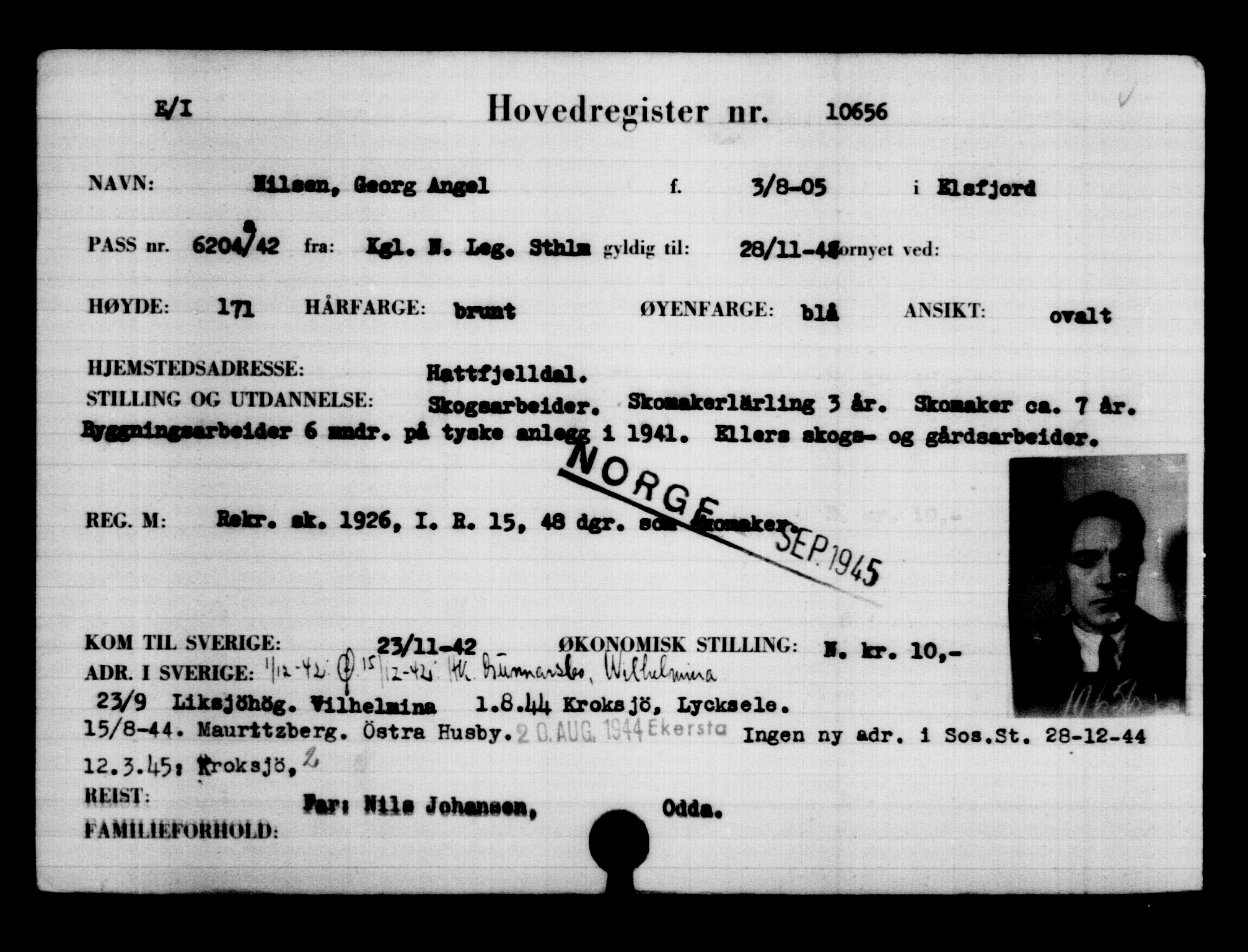 Utenriksstasjonene, Legasjonen i Stockholm, Flyktningkontoret, AV/RA-S-6753/V/Va/L0006: Kjesäterkartoteket, flyktninger med registreringsnr. 9400-12711, 1940-1945, s. 1447