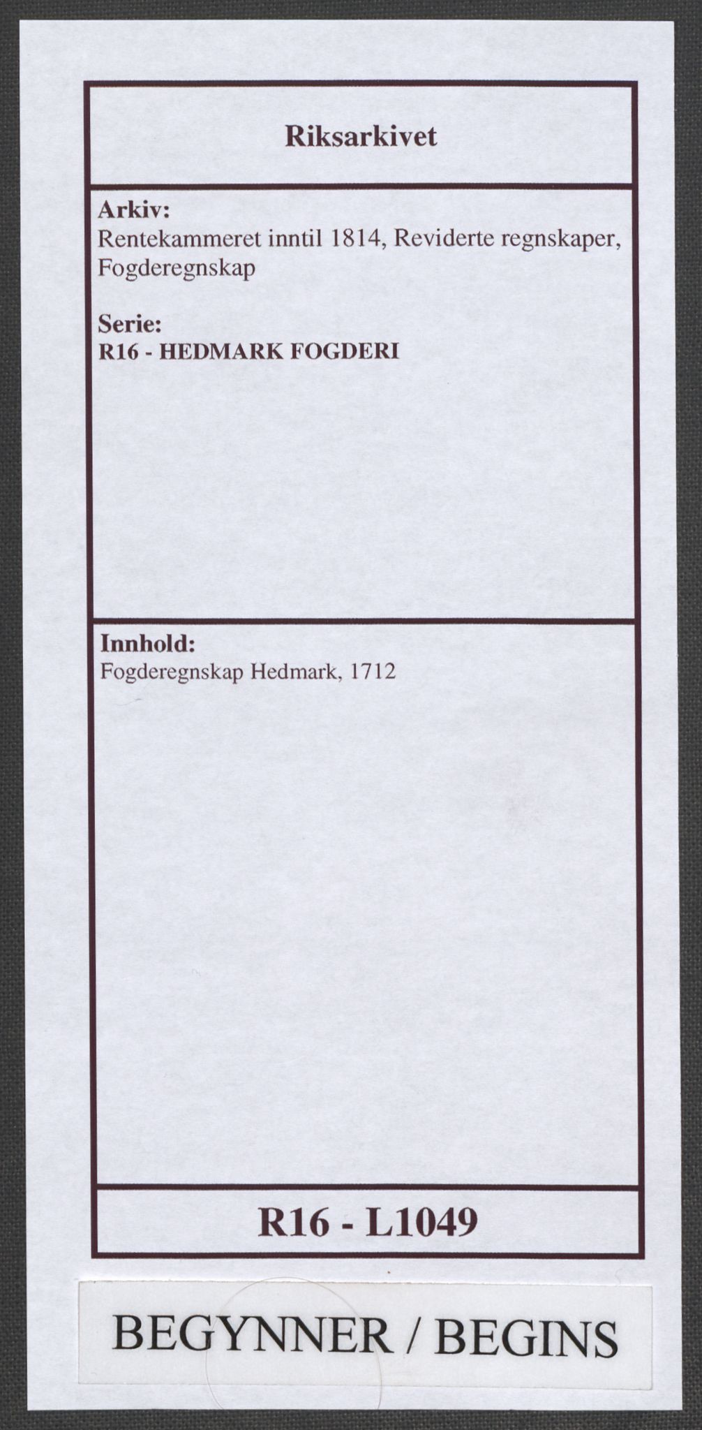 Rentekammeret inntil 1814, Reviderte regnskaper, Fogderegnskap, AV/RA-EA-4092/R16/L1049: Fogderegnskap Hedmark, 1712, s. 1