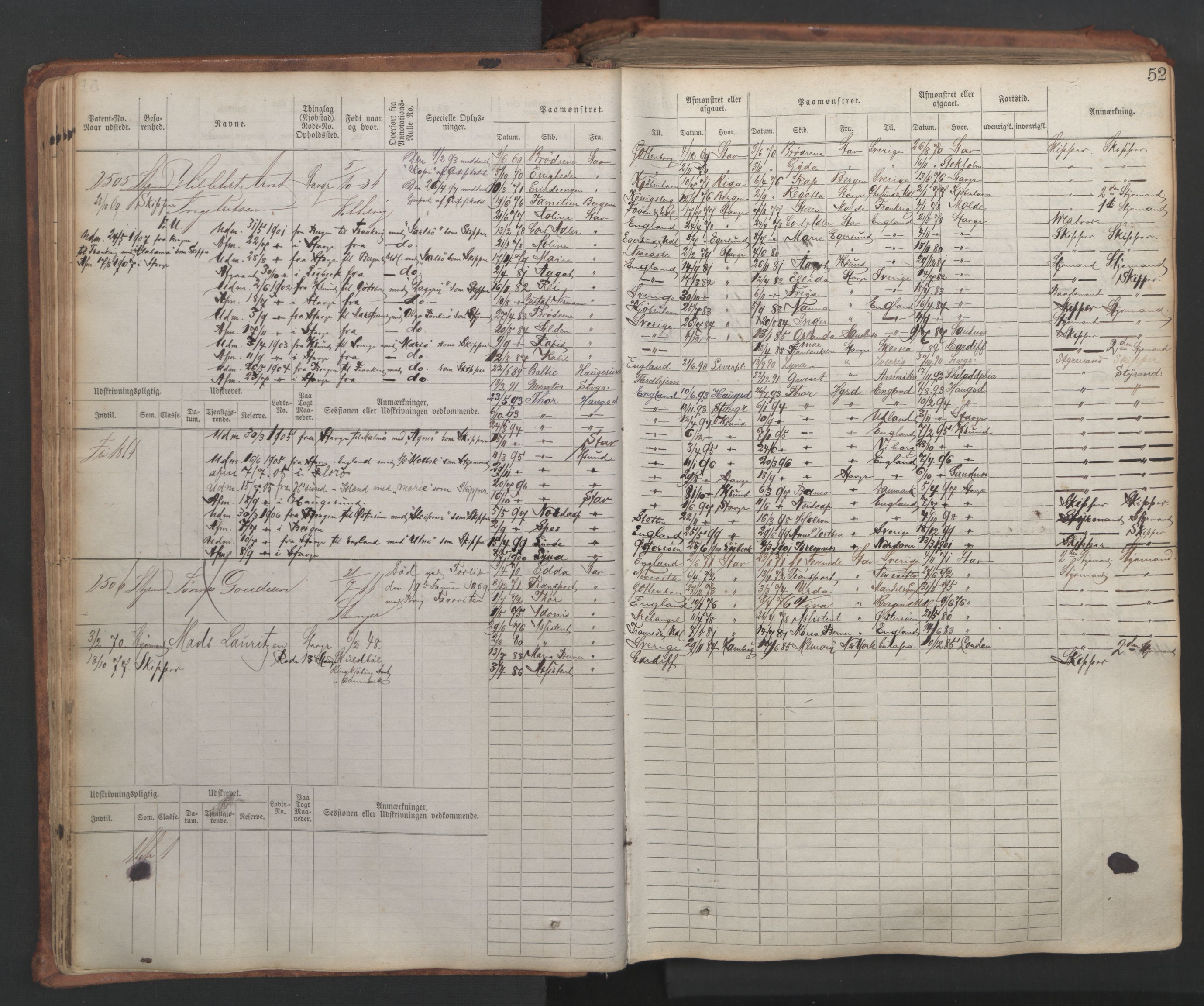 Stavanger sjømannskontor, AV/SAST-A-102006/F/Fb/Fbb/L0007: Sjøfartshovedrulle, patentnr. 2403-3604, 1869-1880, s. 57