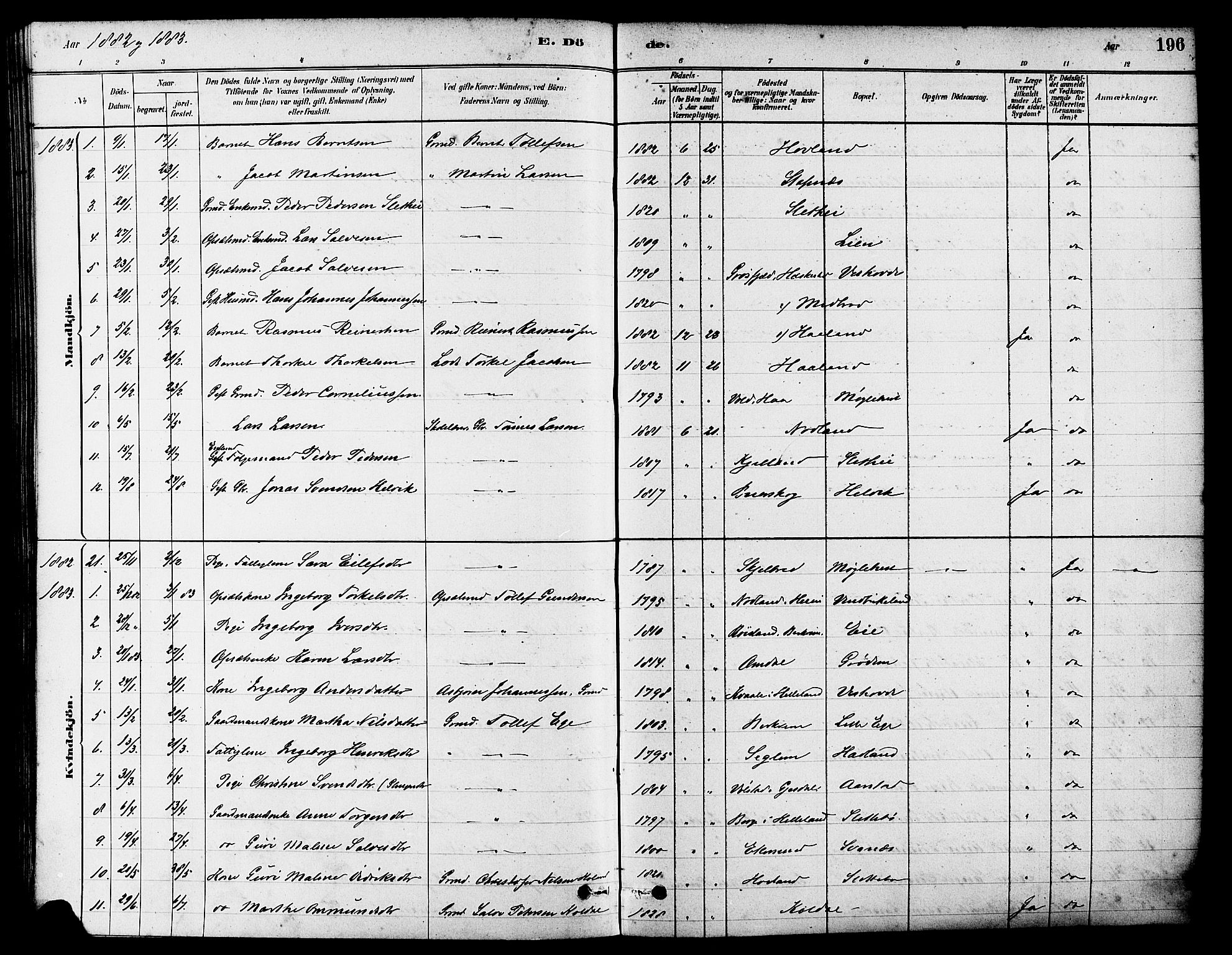 Eigersund sokneprestkontor, SAST/A-101807/S08/L0017: Ministerialbok nr. A 14, 1879-1892, s. 196