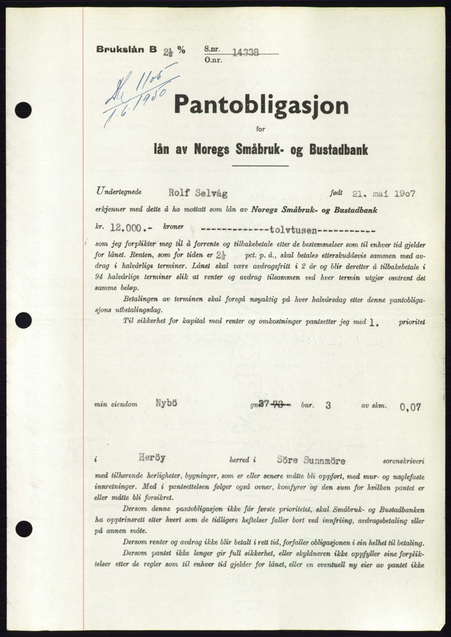 Søre Sunnmøre sorenskriveri, SAT/A-4122/1/2/2C/L0118: Pantebok nr. 6B, 1949-1950, Dagboknr: 1105/1950