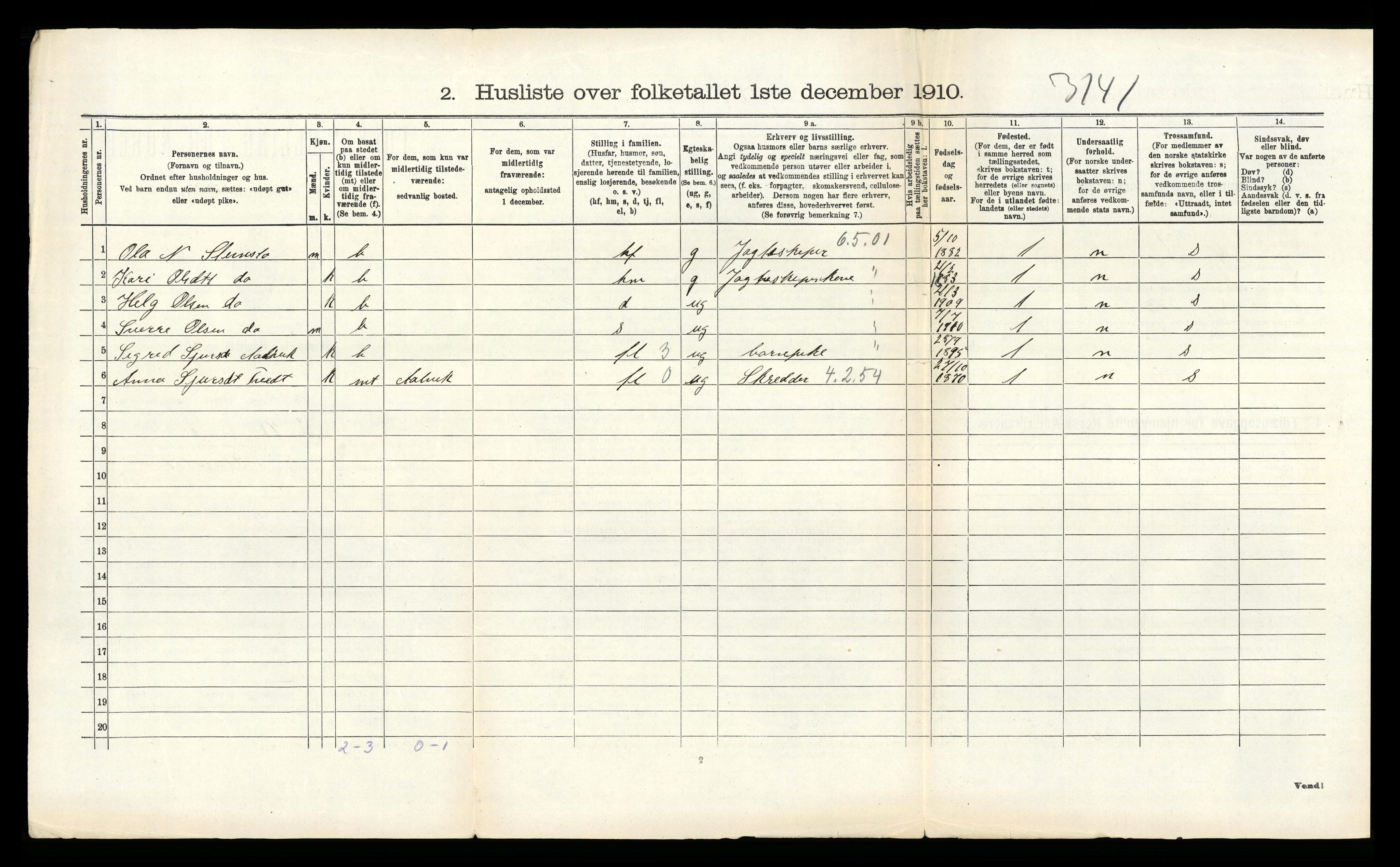 RA, Folketelling 1910 for 1238 Kvam herred, 1910, s. 1188