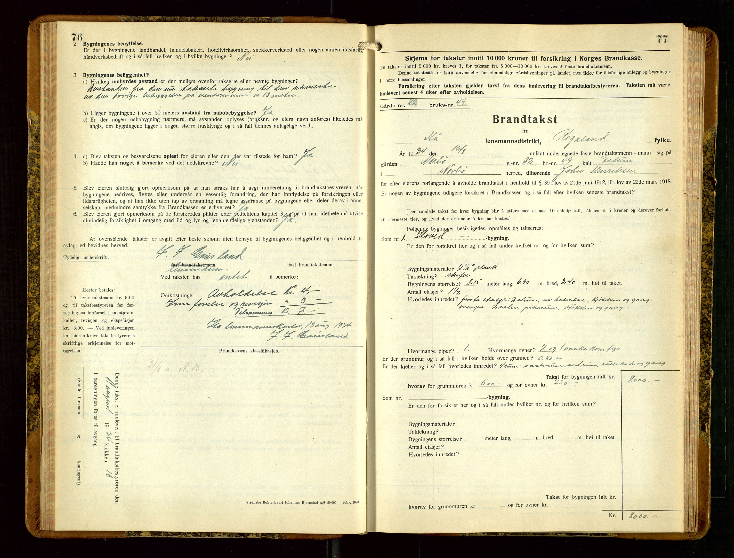 Hå lensmannskontor, AV/SAST-A-100456/Goa/L0006: Takstprotokoll (skjema), 1932-1938, s. 76-77