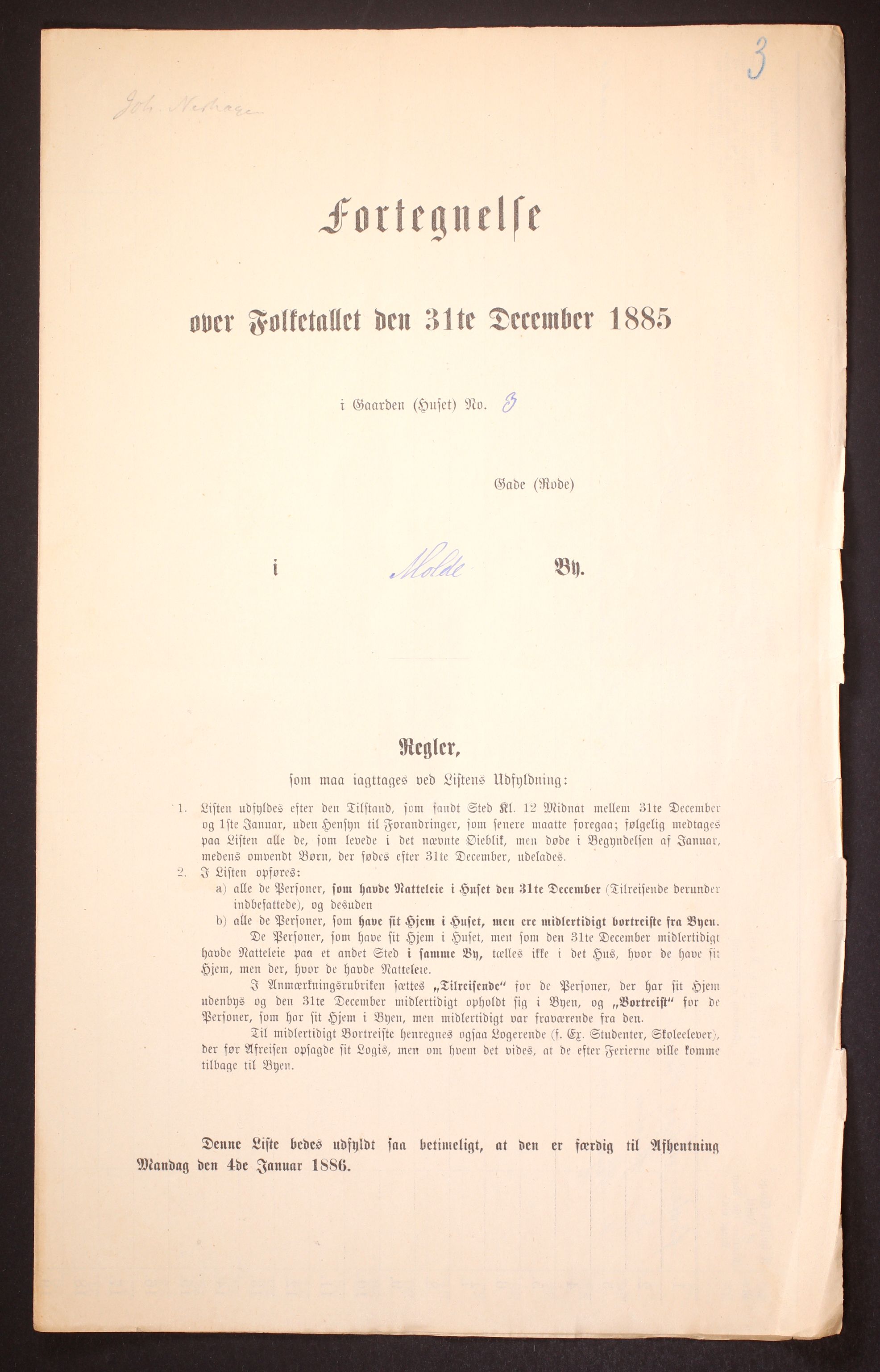 SAT, Folketelling 1885 for 1502 Molde kjøpstad, 1885