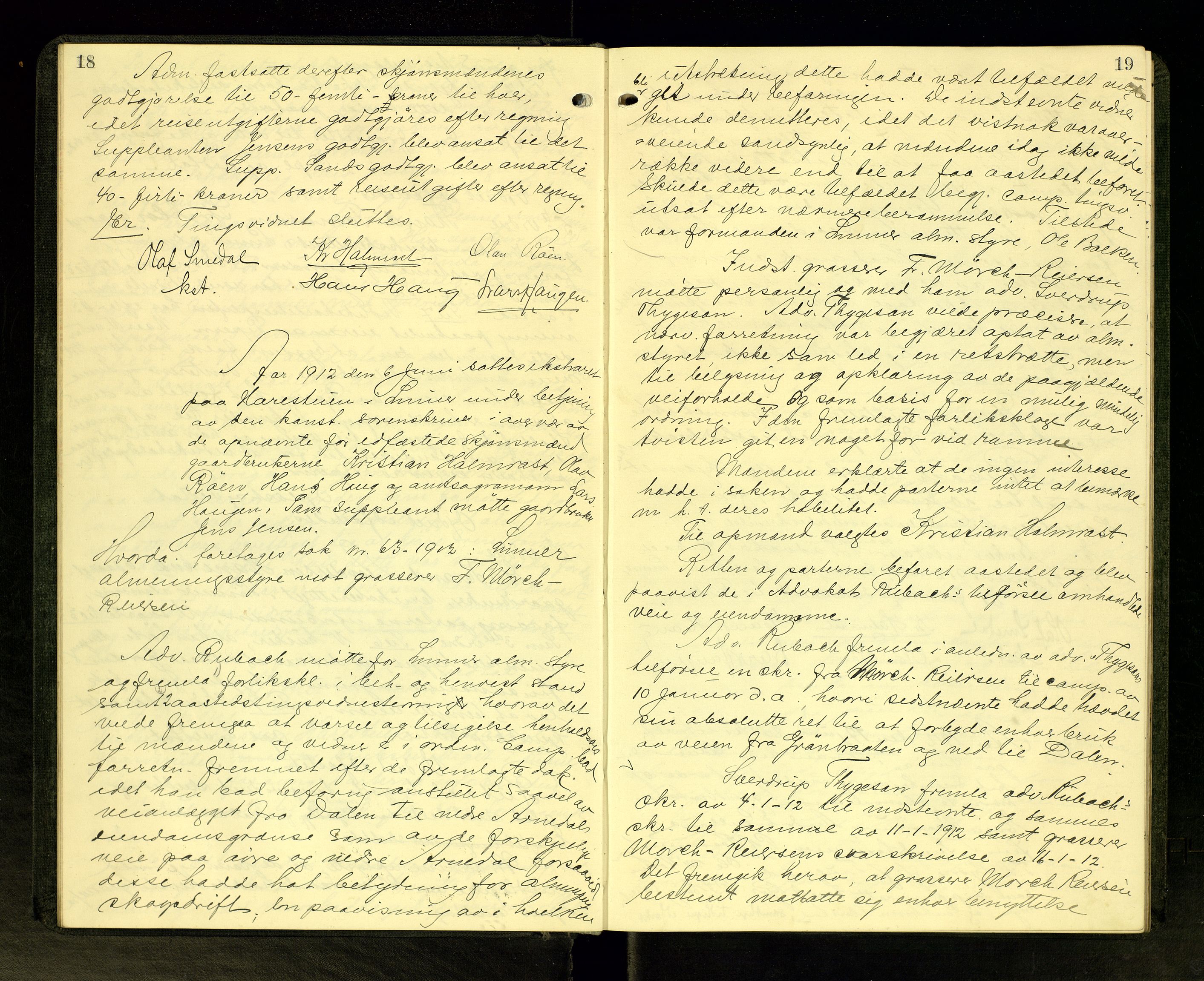 Hadeland og Land tingrett, AV/SAH-TING-010/G/Gc/L0048: Ekstrarettsprotokoll, 1912-1913, s. 18-19