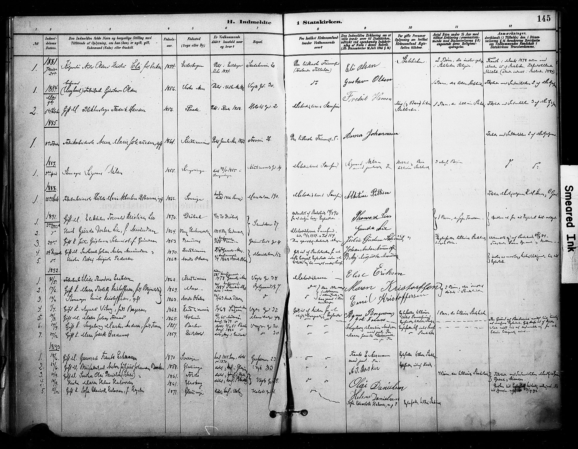 Sagene prestekontor Kirkebøker, AV/SAO-A-10796/F/L0003: Ministerialbok nr. 3, 1880-1922, s. 145