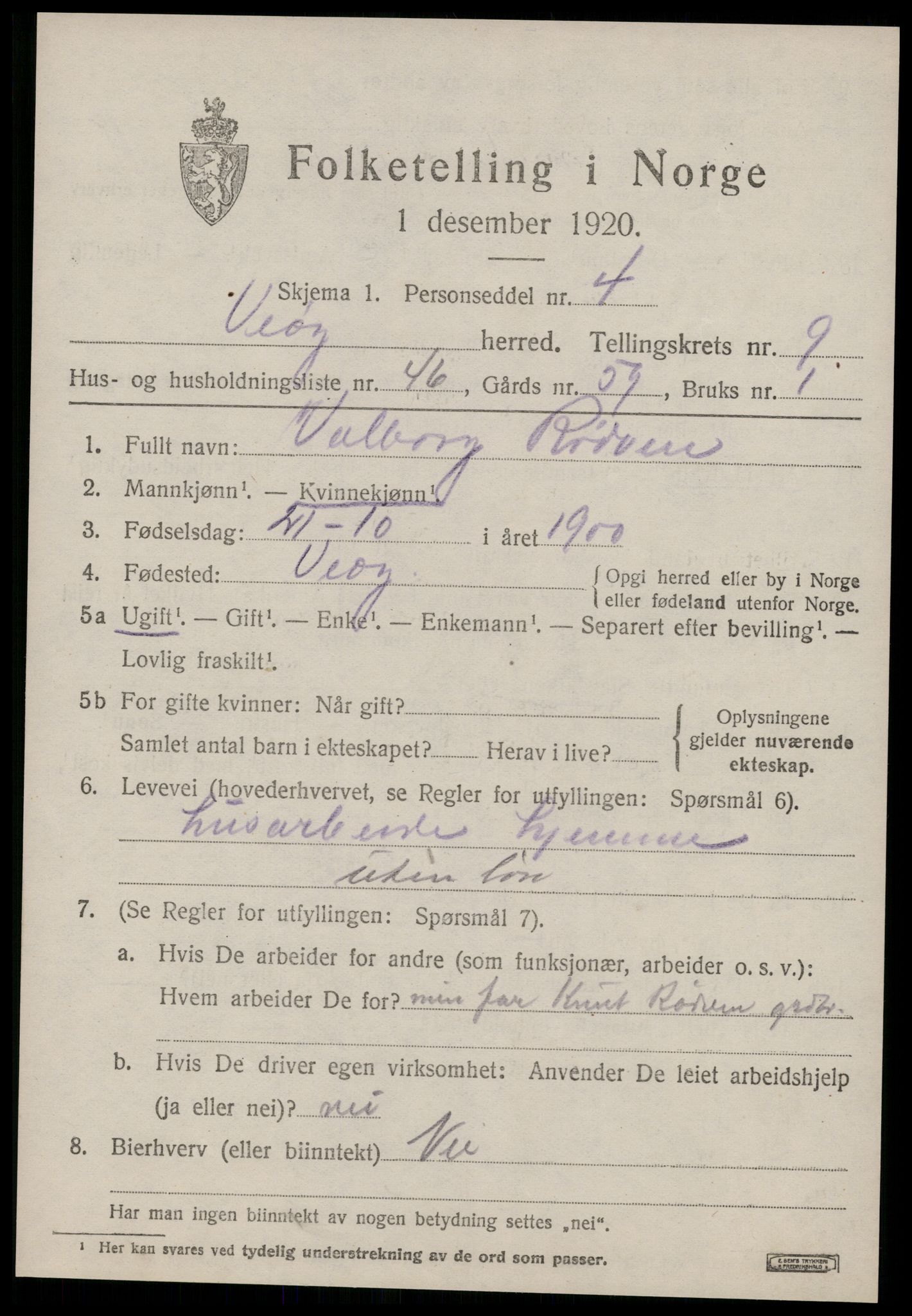 SAT, Folketelling 1920 for 1541 Veøy herred, 1920, s. 4701