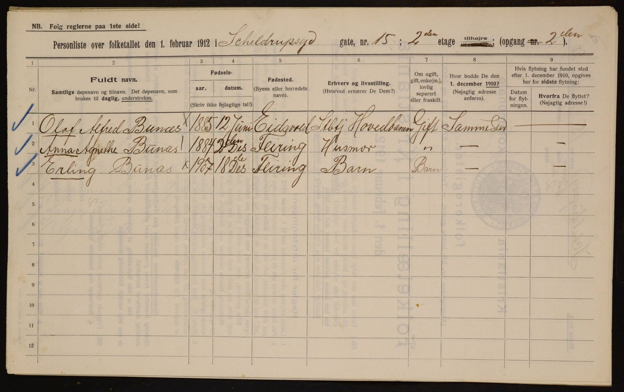 OBA, Kommunal folketelling 1.2.1912 for Kristiania, 1912, s. 96288