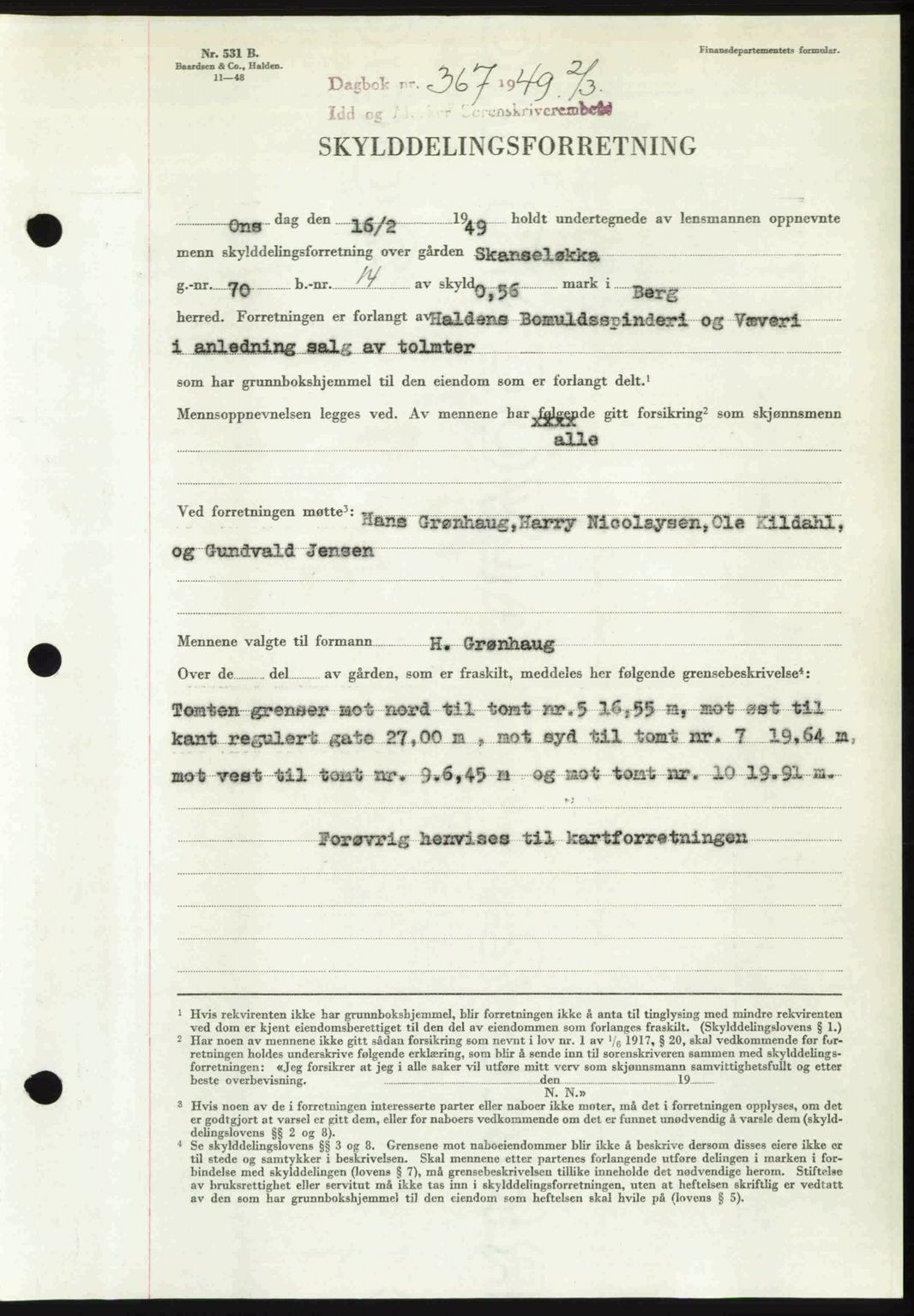 Idd og Marker sorenskriveri, SAO/A-10283/G/Gb/Gbb/L0011: Pantebok nr. A11, 1948-1949, Dagboknr: 367/1949