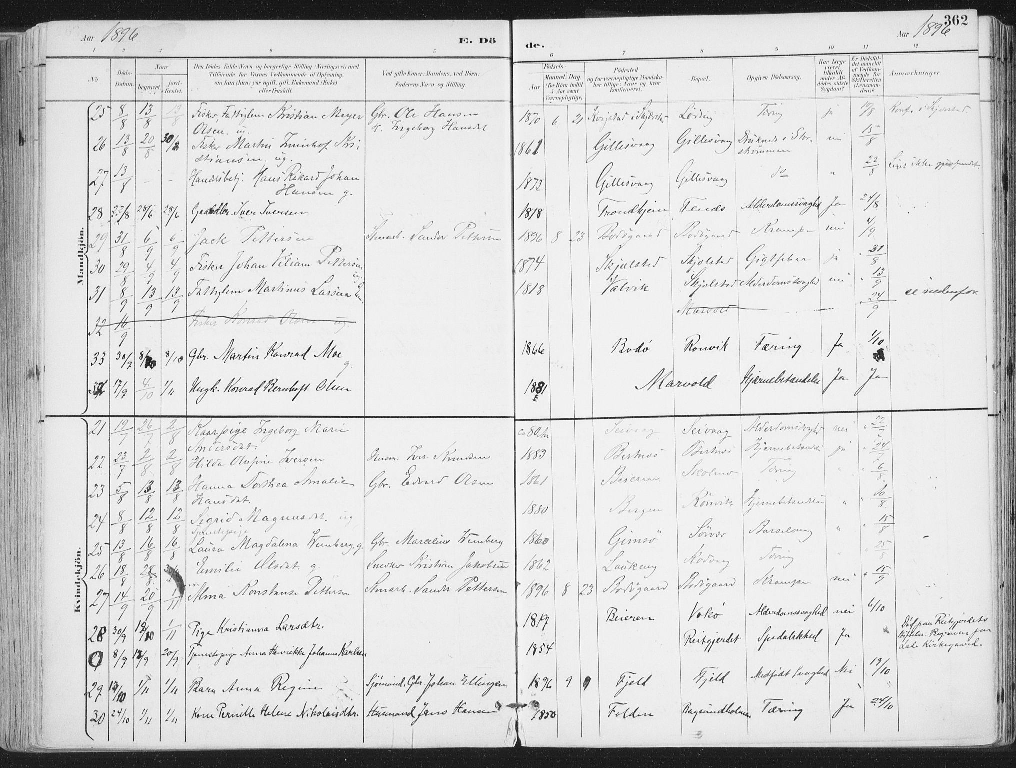 Ministerialprotokoller, klokkerbøker og fødselsregistre - Nordland, AV/SAT-A-1459/802/L0055: Ministerialbok nr. 802A02, 1894-1915, s. 362