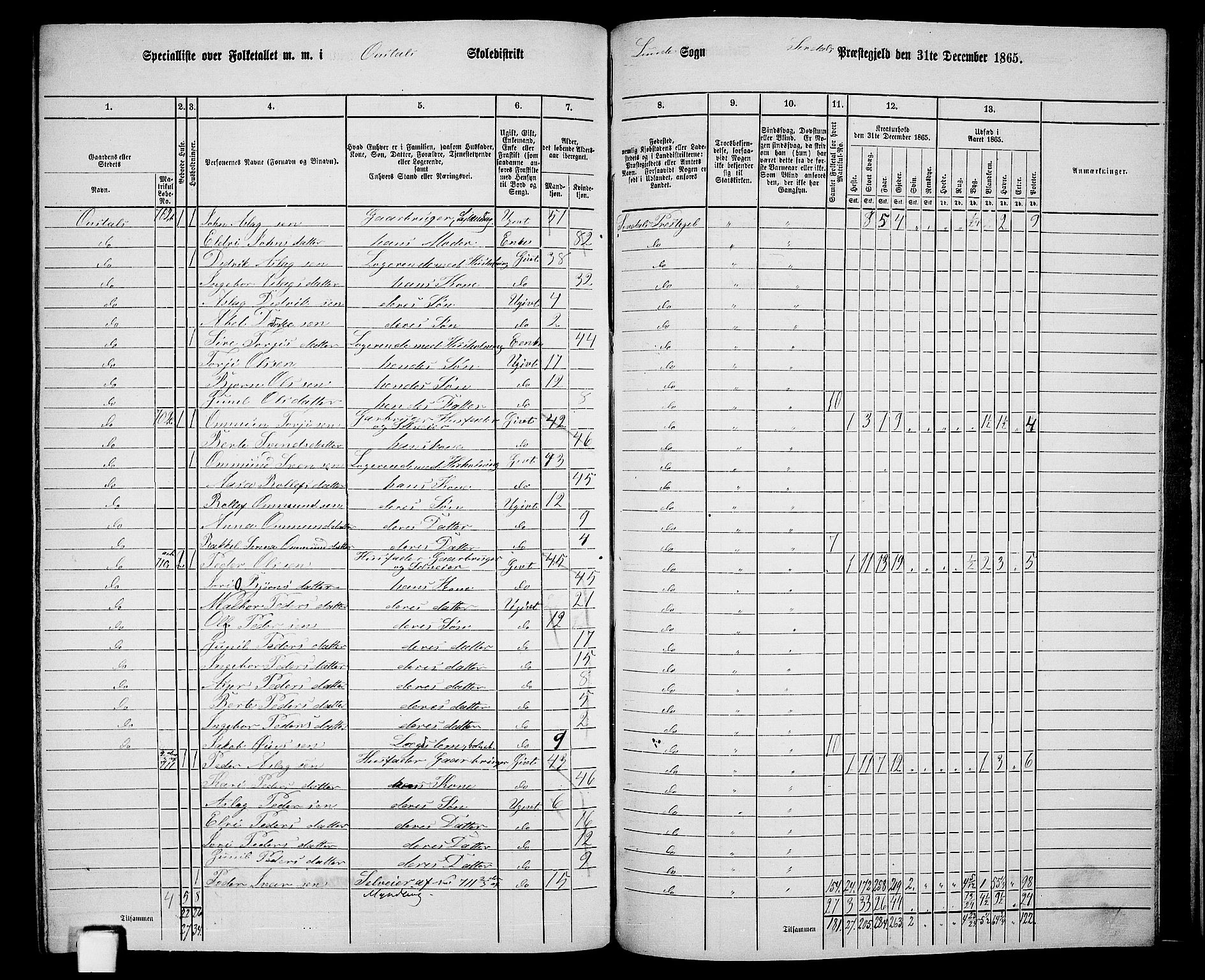 RA, Folketelling 1865 for 1046P Sirdal prestegjeld, 1865, s. 70