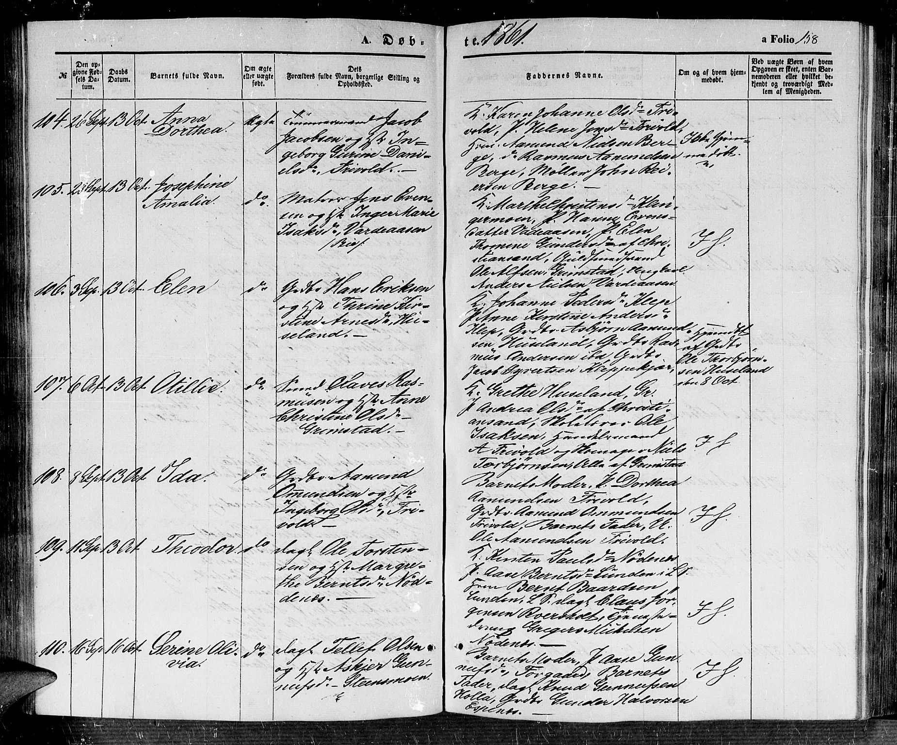Fjære sokneprestkontor, AV/SAK-1111-0011/F/Fb/L0008: Klokkerbok nr. B 8, 1854-1867, s. 158