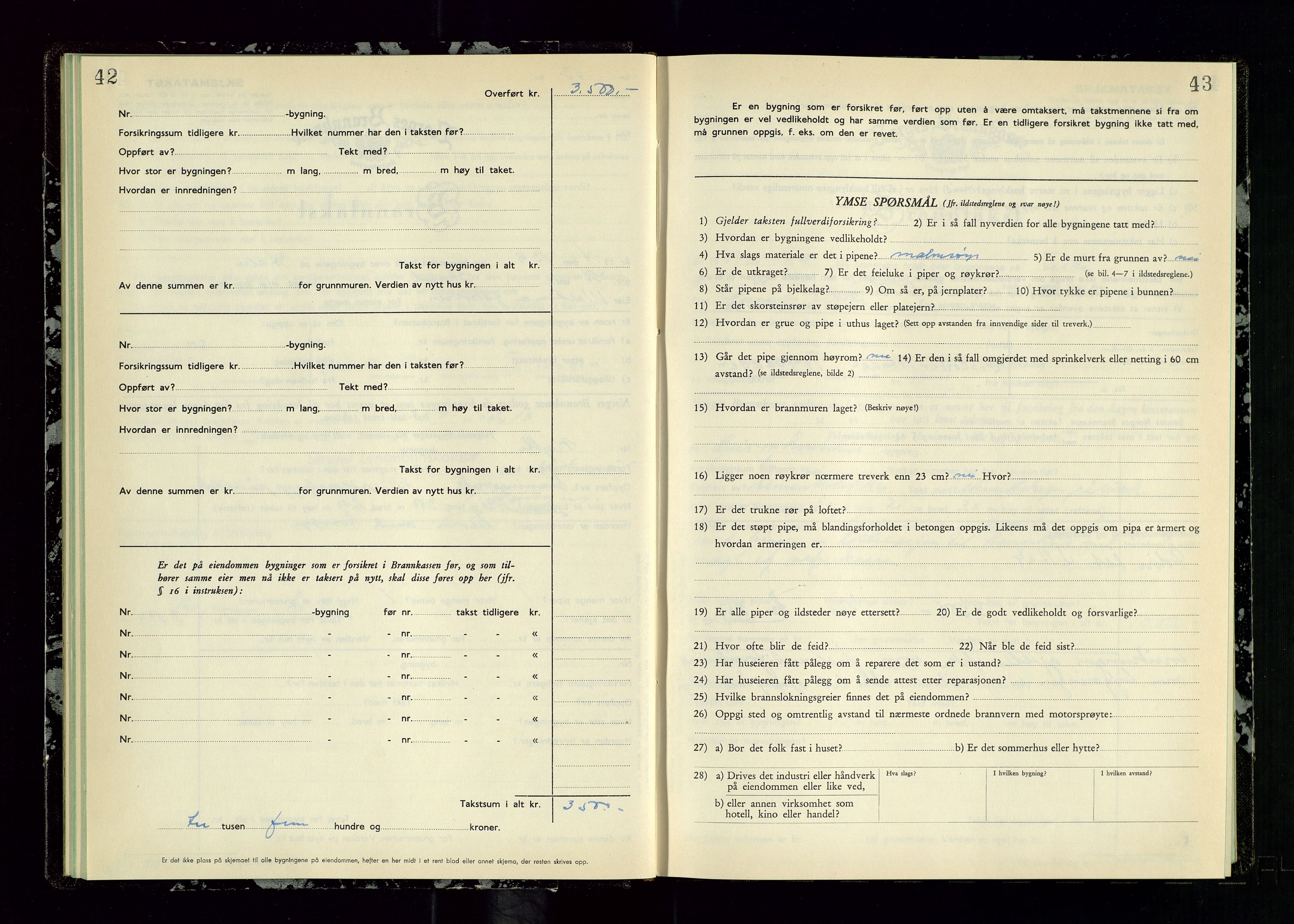 Strand og Forsand lensmannskontor, SAST/A-100451/Gob/L0003: Branntakstprotokoll, 1953-1955, s. 42-43
