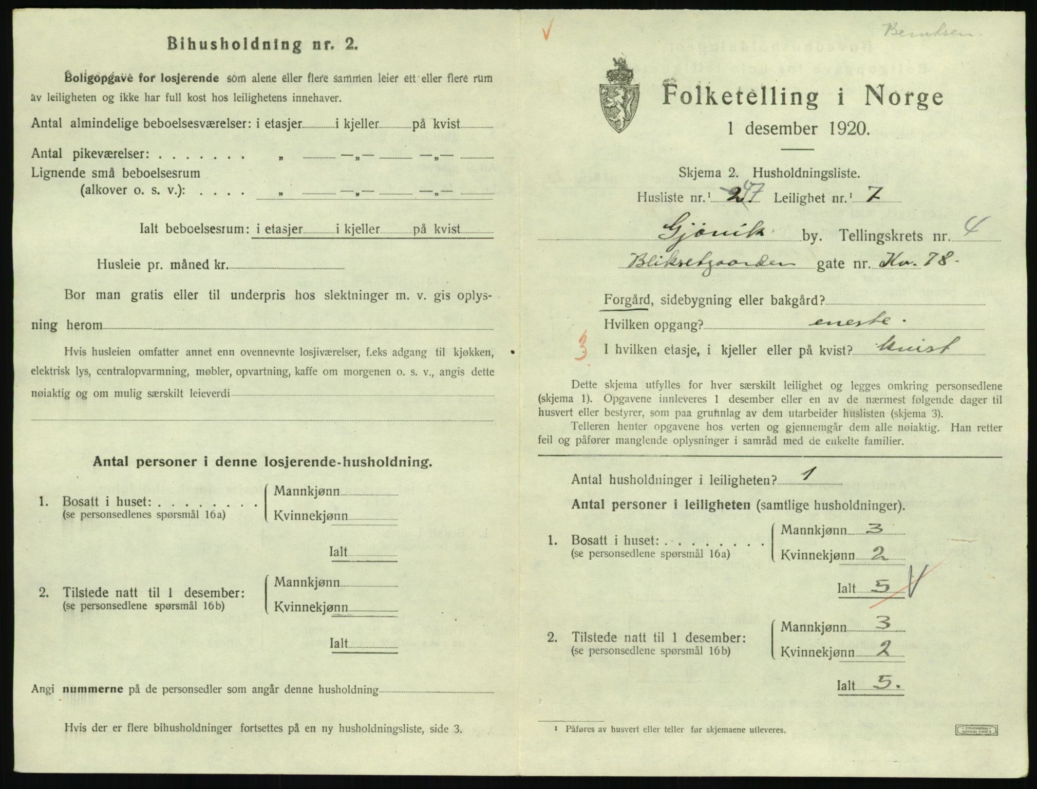 SAH, Folketelling 1920 for 0502 Gjøvik kjøpstad, 1920, s. 2204