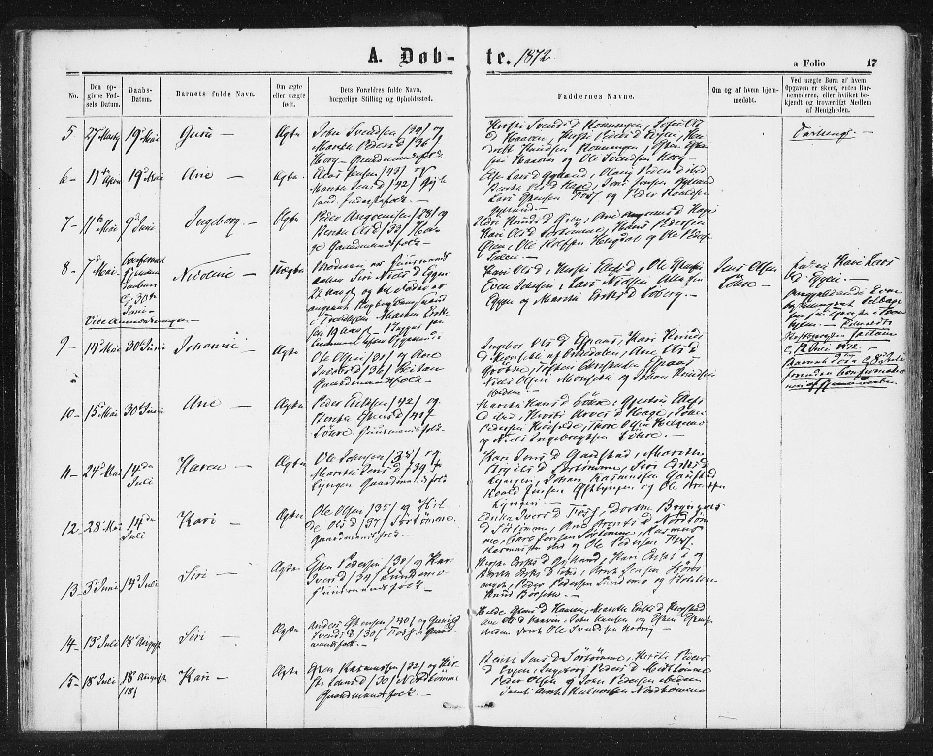 Ministerialprotokoller, klokkerbøker og fødselsregistre - Sør-Trøndelag, SAT/A-1456/692/L1104: Ministerialbok nr. 692A04, 1862-1878, s. 17