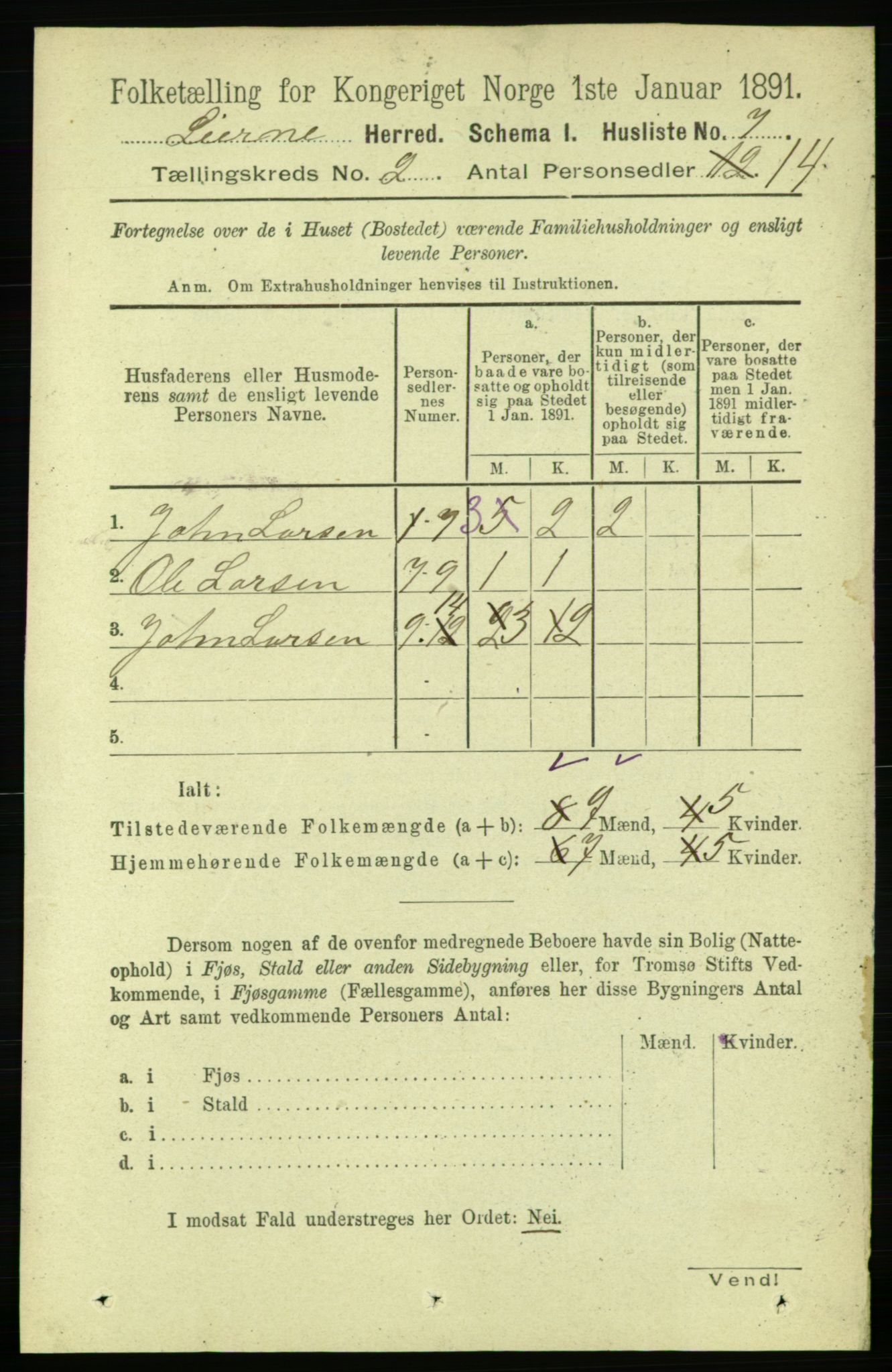 RA, Folketelling 1891 for 1737 Lierne herred, 1891, s. 508