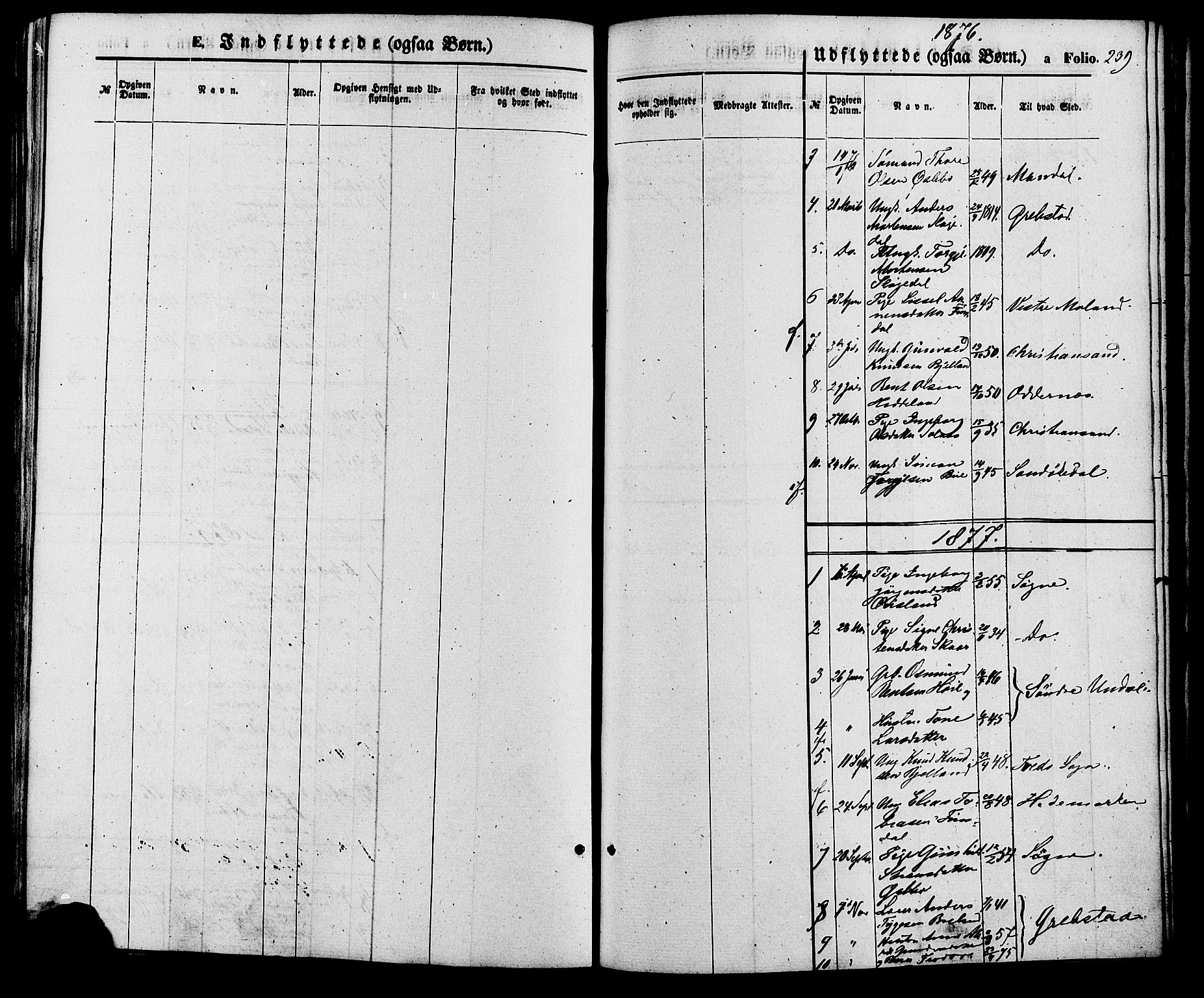 Holum sokneprestkontor, SAK/1111-0022/F/Fa/Fac/L0003: Ministerialbok nr. A 3, 1860-1883, s. 239