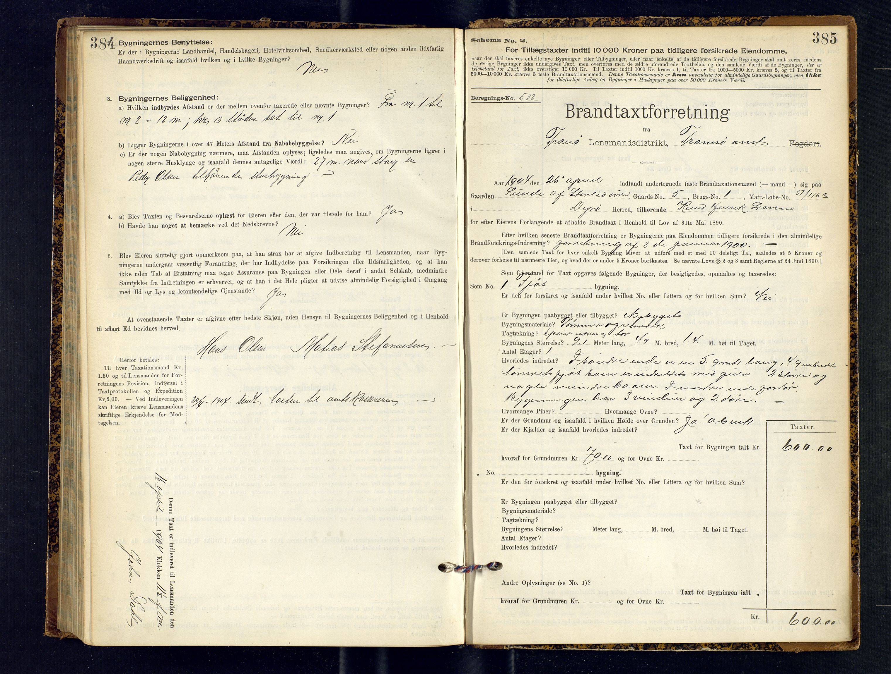 Tranøy lensmannskontor (Sørreisa lensmannskontor), SATØ/SATØ-46/1/F/Fq/Fqc/L0251: Branntakstprotokoller, 1900-1904, s. 384-385