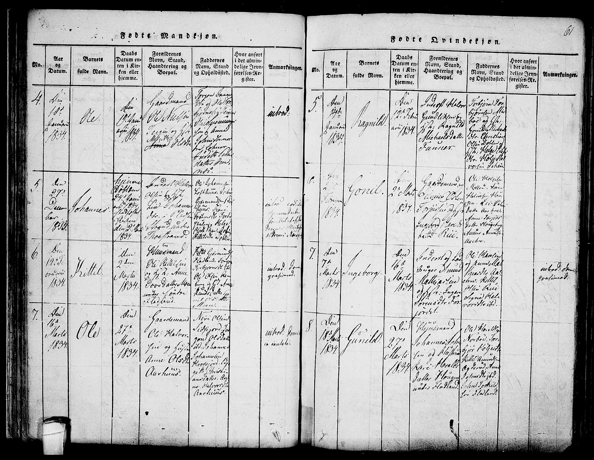 Hjartdal kirkebøker, SAKO/A-270/F/Fa/L0007: Ministerialbok nr. I 7, 1815-1843, s. 61