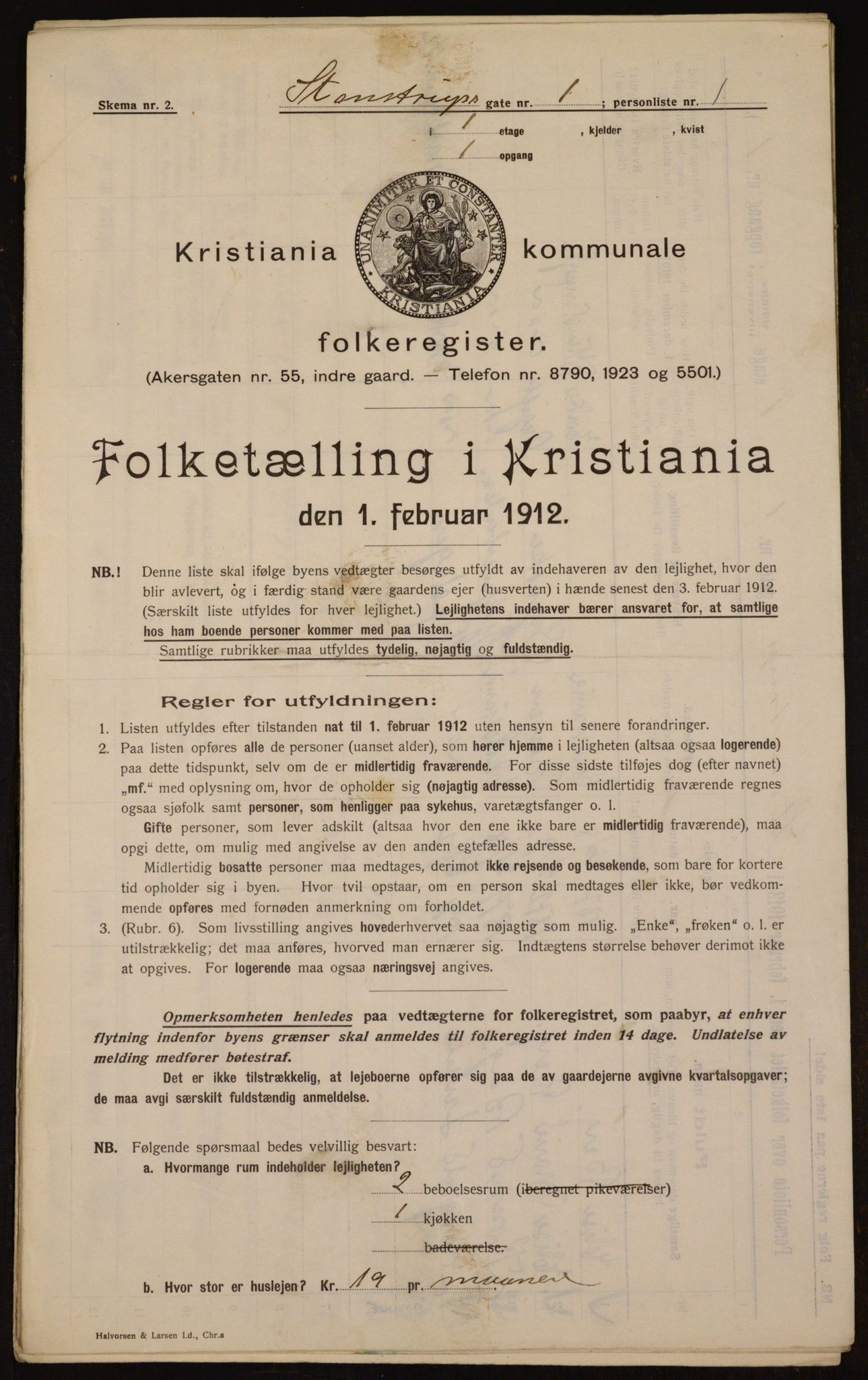 OBA, Kommunal folketelling 1.2.1912 for Kristiania, 1912, s. 100915