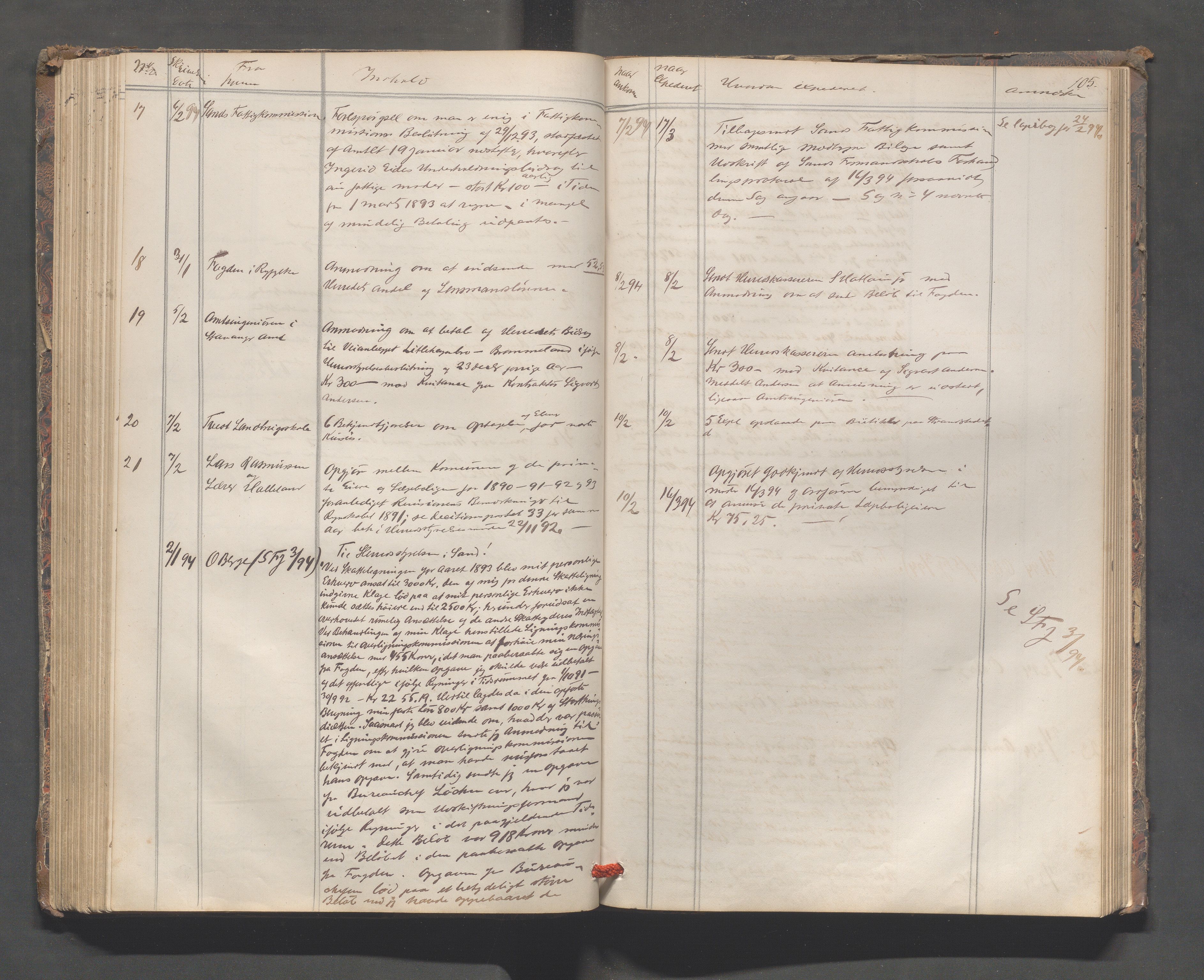 Sand kommune - Formannskapet, IKAR/K-102092/C/Ca/L0001: Brevjournal, 1859-1902, s. 105