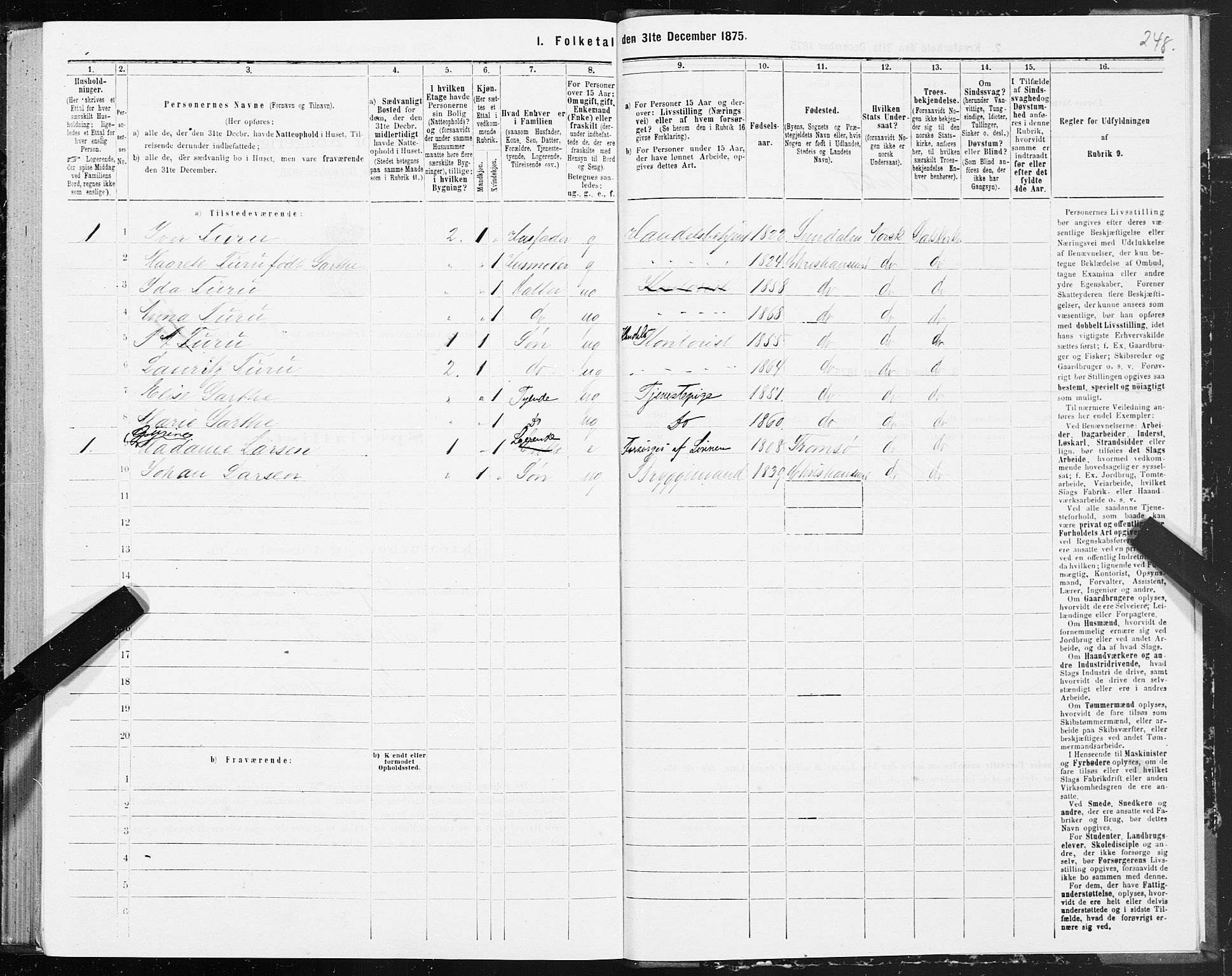 SAT, Folketelling 1875 for 1503B Kristiansund prestegjeld, Kristiansund kjøpstad, 1875, s. 3248