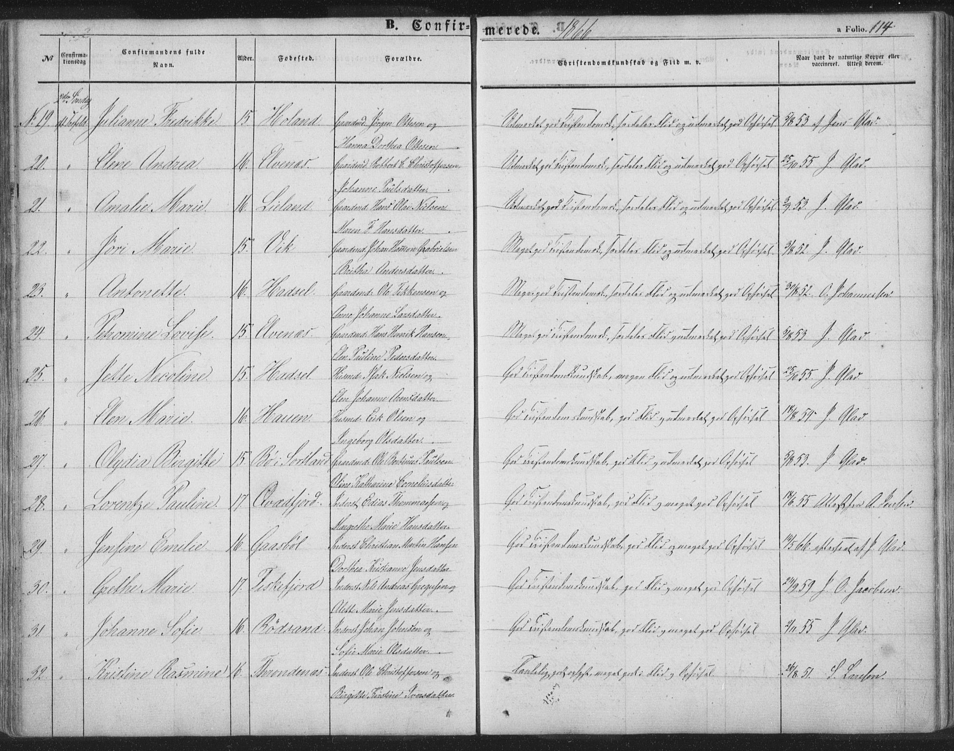 Ministerialprotokoller, klokkerbøker og fødselsregistre - Nordland, AV/SAT-A-1459/895/L1369: Ministerialbok nr. 895A04, 1852-1872, s. 114