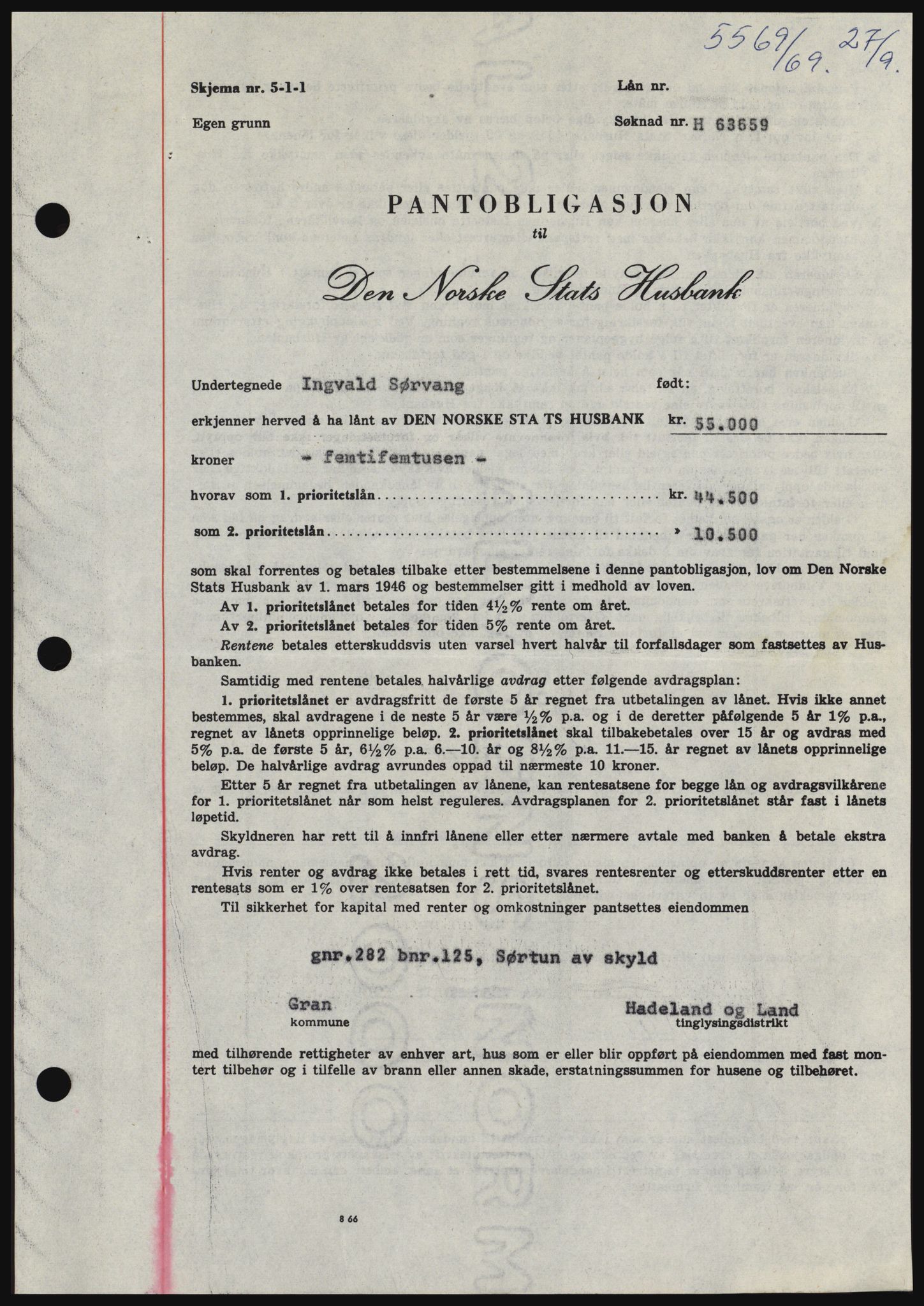 Hadeland og Land tingrett, SAH/TING-010/H/Hb/Hbc/L0074: Pantebok nr. B74, 1969-1969, Dagboknr: 5569/1969