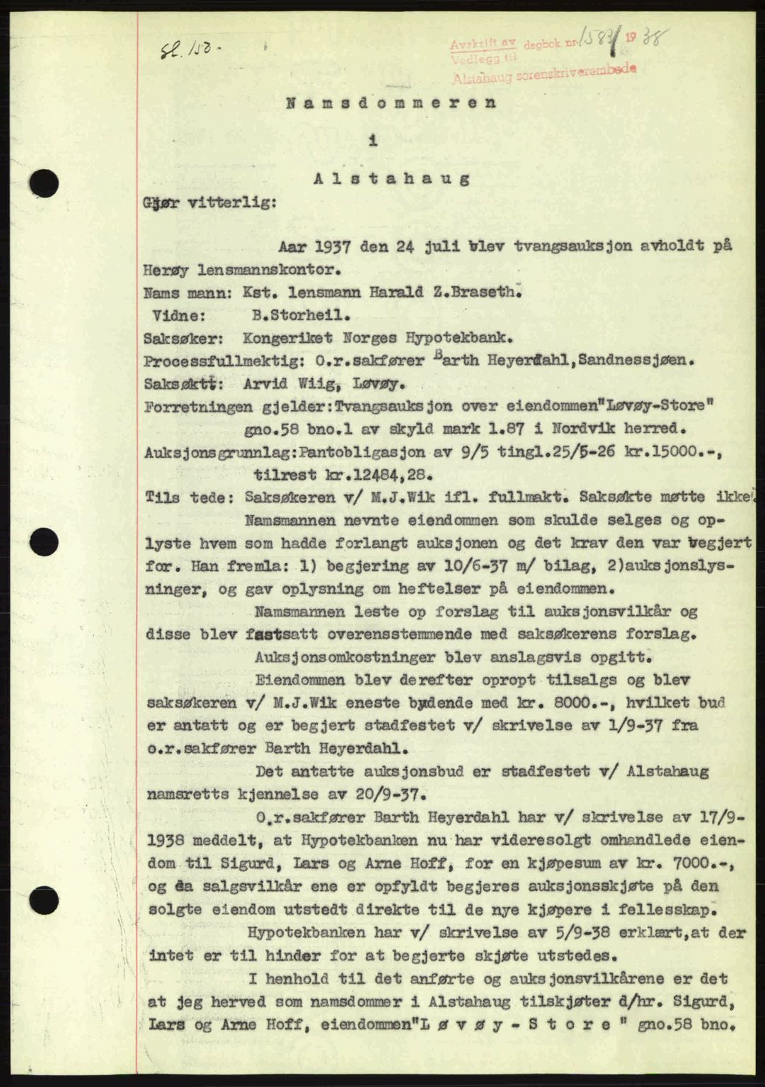 Alstahaug sorenskriveri, SAT/A-1009: Pantebok nr. A3, 1937-1938, Dagboknr: 1583/1938