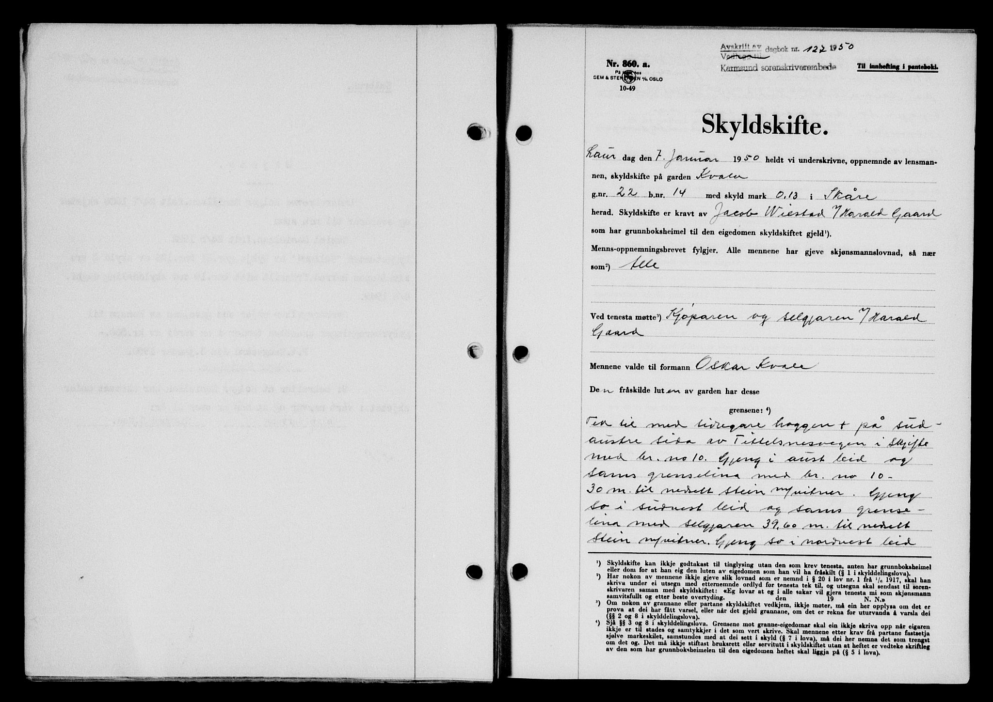 Karmsund sorenskriveri, SAST/A-100311/01/II/IIB/L0098: Pantebok nr. 78A, 1949-1950, Dagboknr: 127/1950