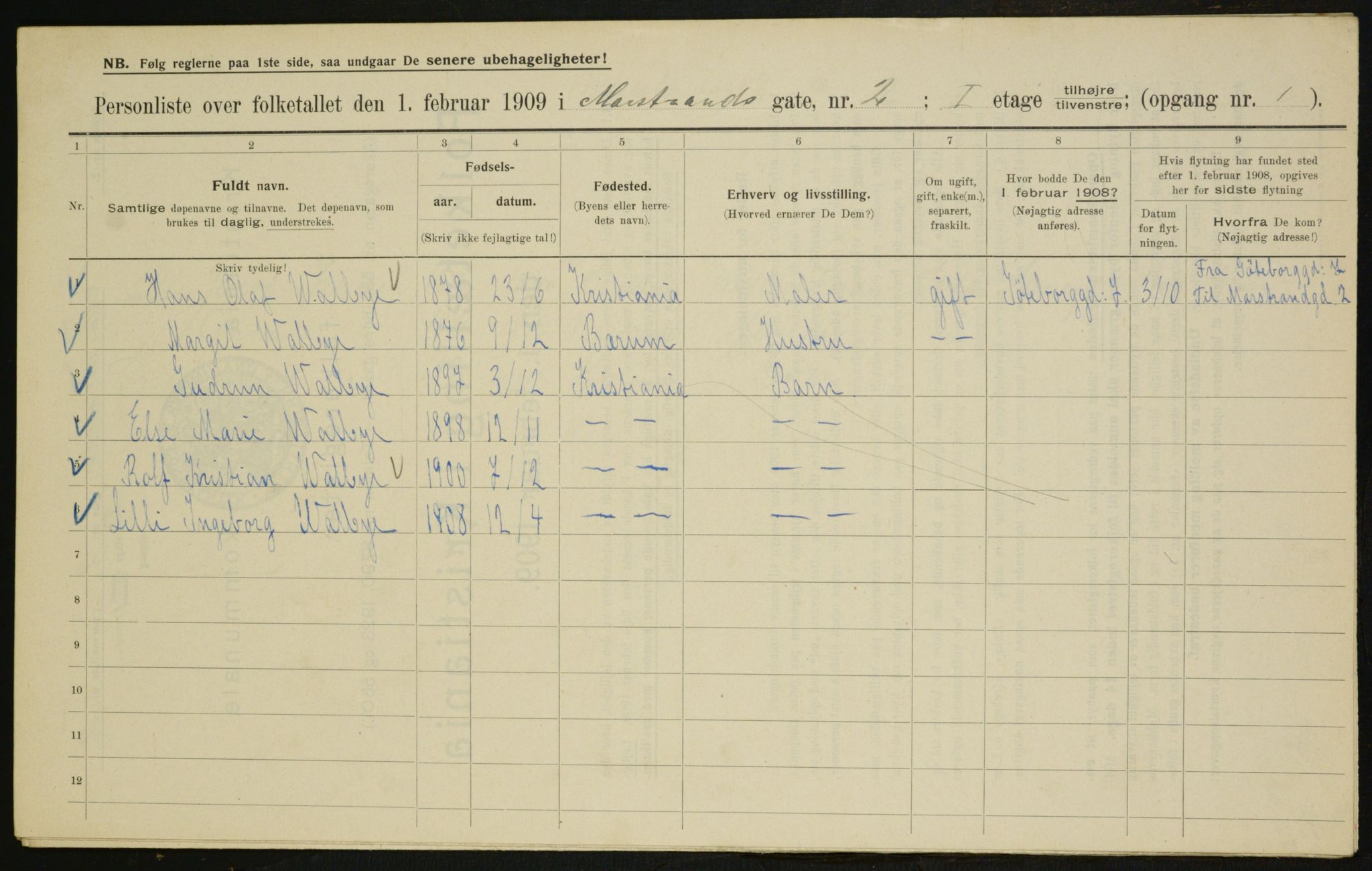 OBA, Kommunal folketelling 1.2.1909 for Kristiania kjøpstad, 1909, s. 58692