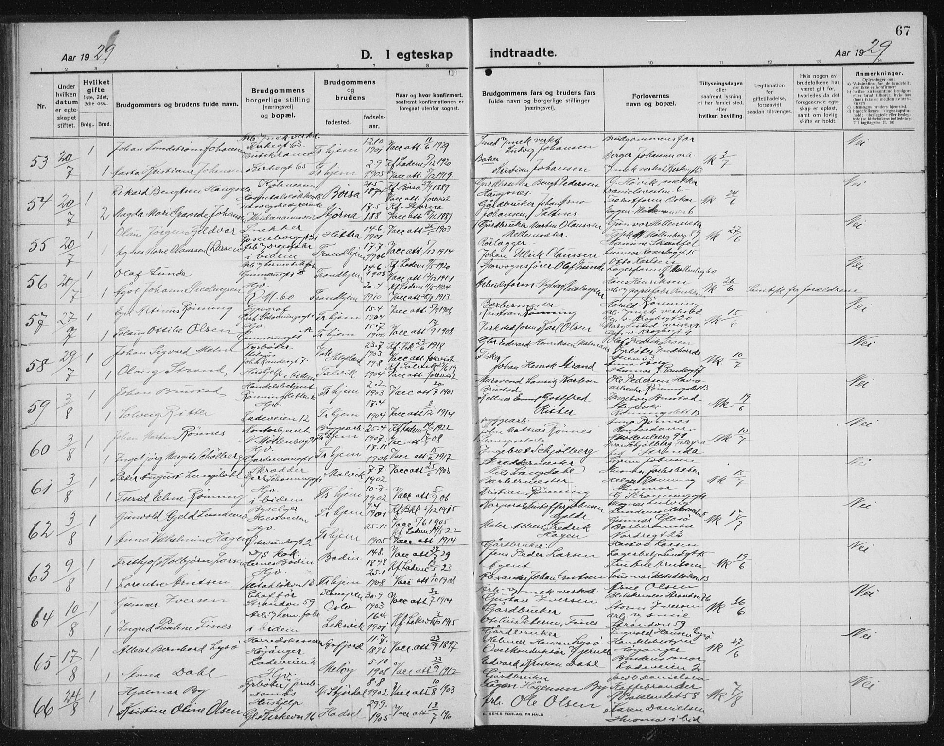 Ministerialprotokoller, klokkerbøker og fødselsregistre - Sør-Trøndelag, AV/SAT-A-1456/605/L0260: Klokkerbok nr. 605C07, 1922-1942, s. 67