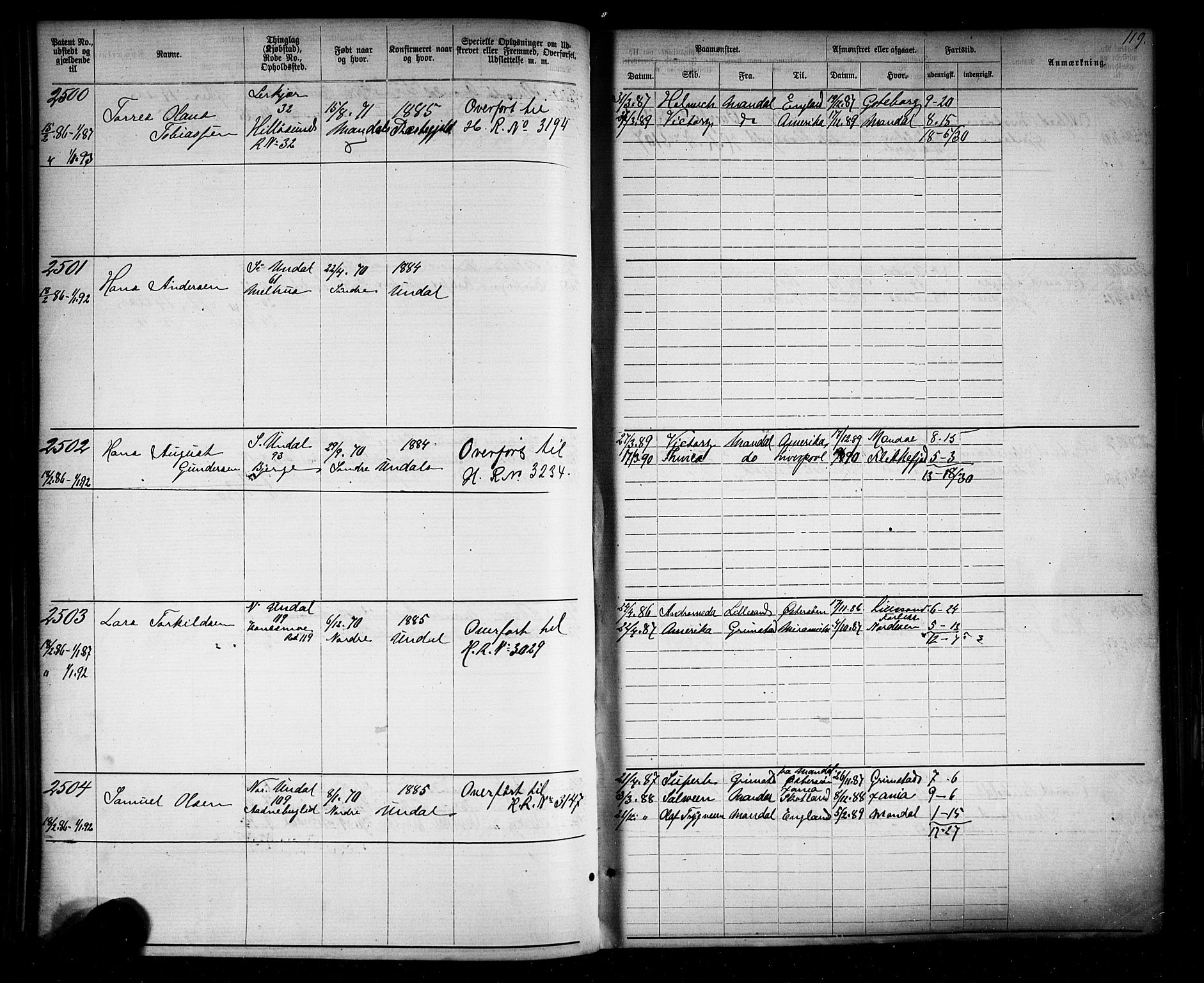 Mandal mønstringskrets, SAK/2031-0016/F/Fa/L0006: Annotasjonsrulle nr 1910-3819 med register, Y-16, 1881-1901, s. 148