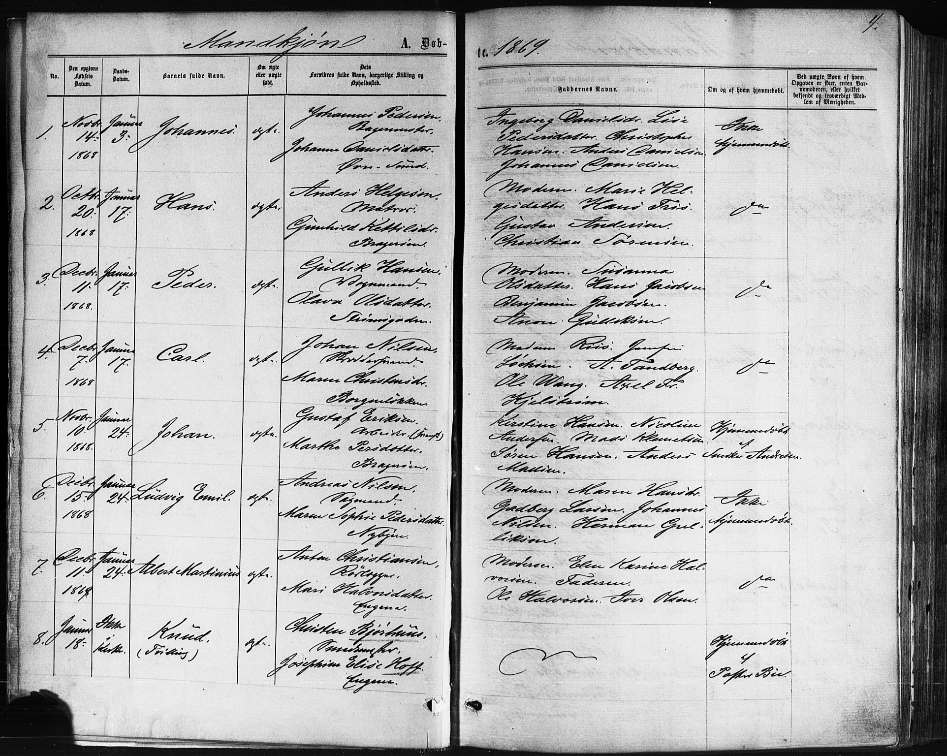 Bragernes kirkebøker, AV/SAKO-A-6/F/Fb/L0004: Ministerialbok nr. II 4, 1869-1875, s. 4