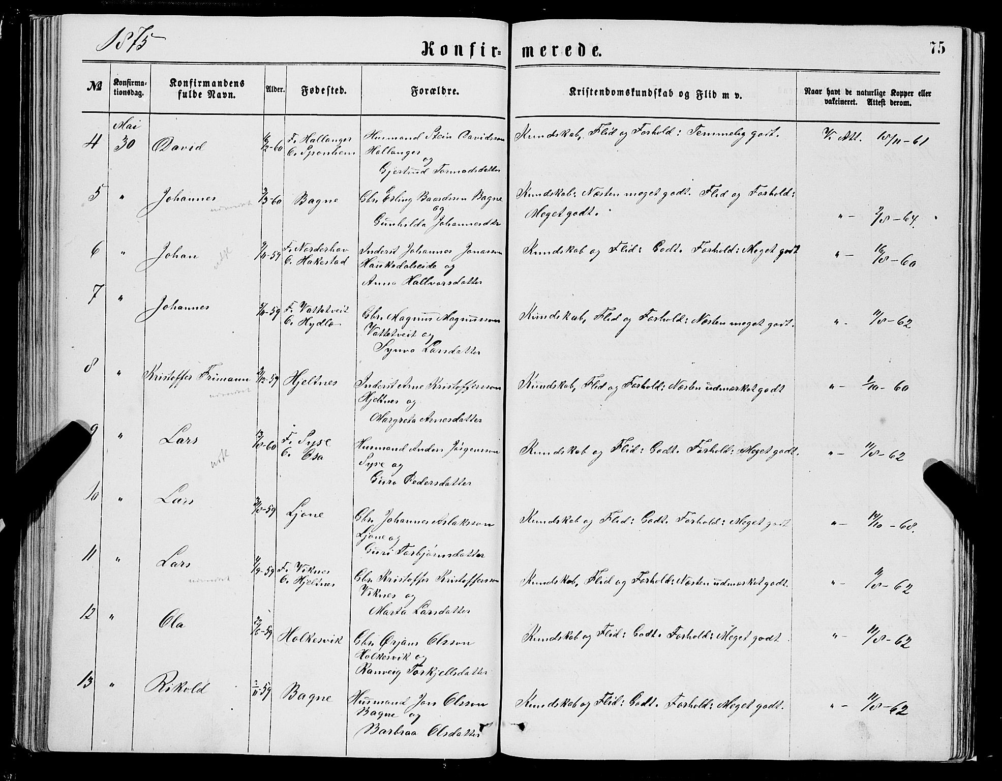 Ulvik sokneprestembete, AV/SAB-A-78801/H/Hab: Klokkerbok nr. A 2, 1869-1882, s. 75