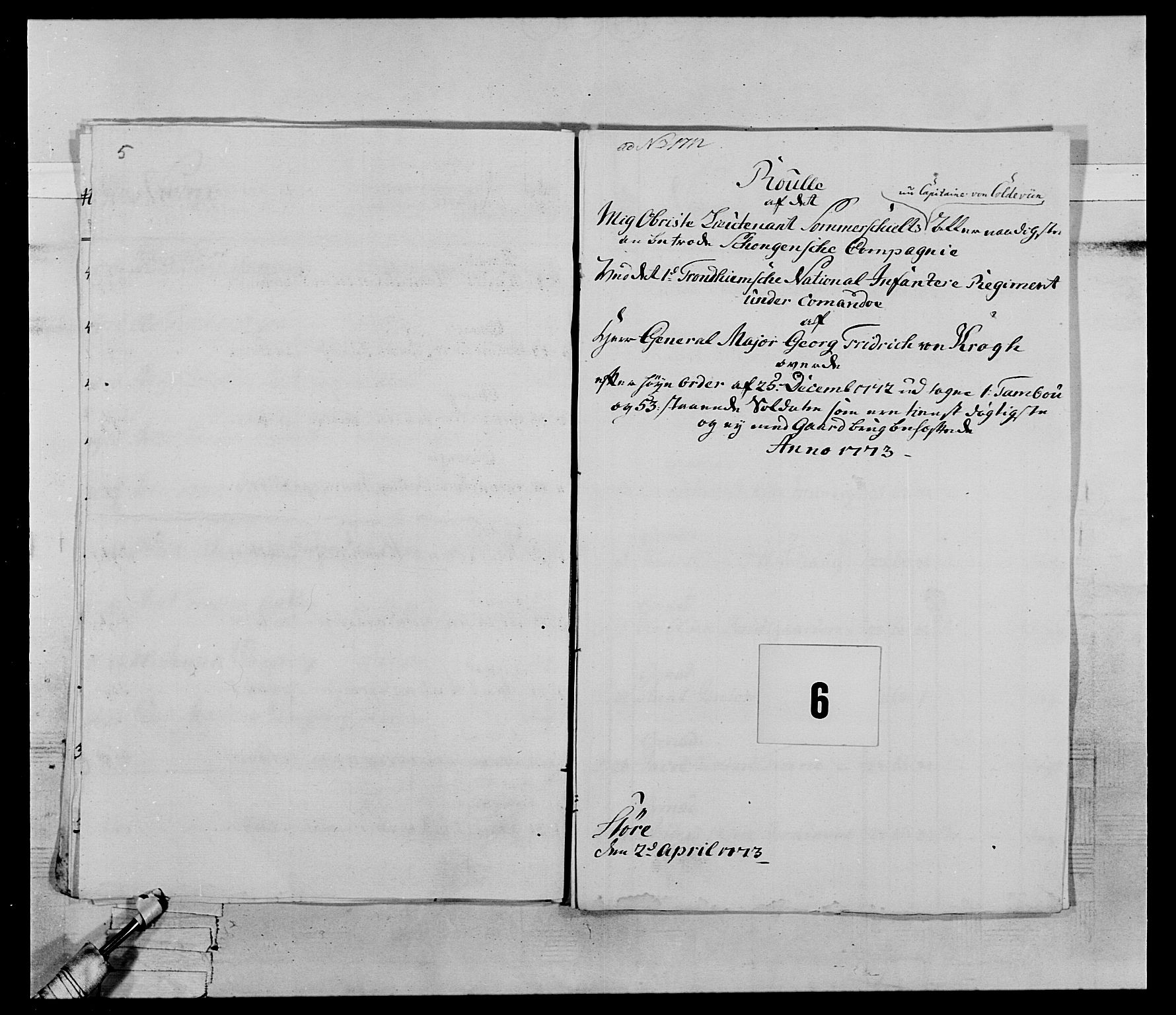 Generalitets- og kommissariatskollegiet, Det kongelige norske kommissariatskollegium, AV/RA-EA-5420/E/Eh/L0072: 1. Trondheimske nasjonale infanteriregiment, 1773, s. 26