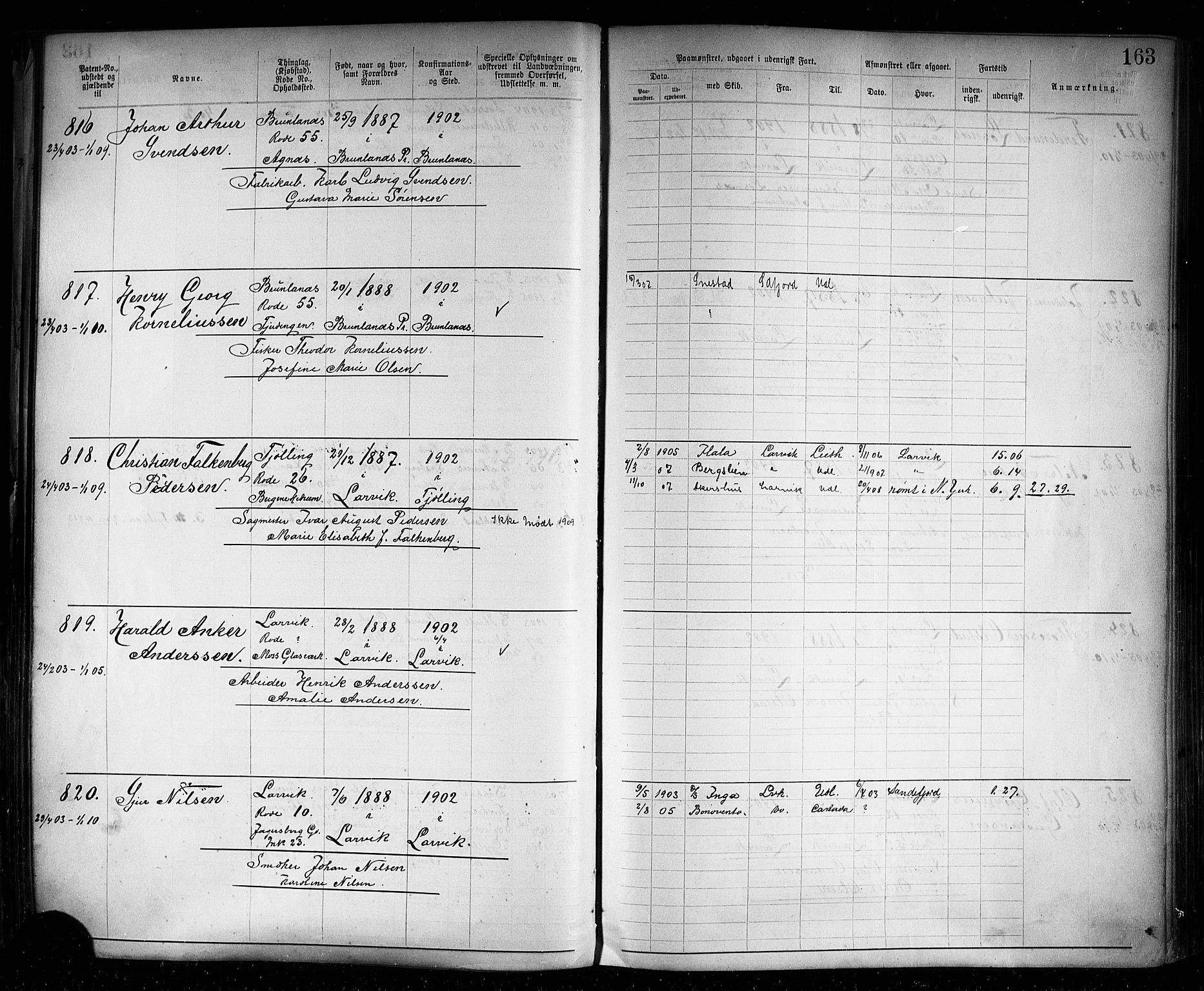 Larvik innrulleringskontor, AV/SAKO-A-787/F/Fb/L0002: Annotasjonsrulle, 1897-1917, s. 166